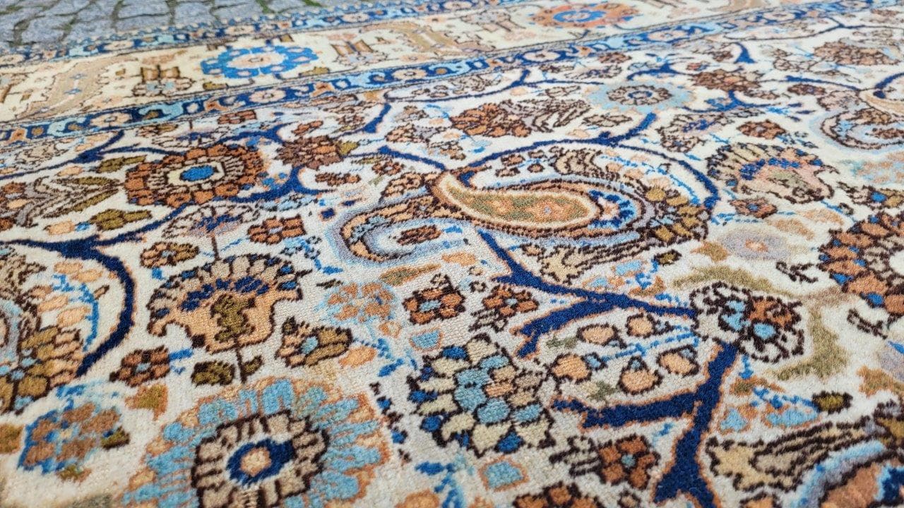 Persian carpet, beige blue brown orange, wool cotton, Iran, 1940s, 240x355 cm - 402728