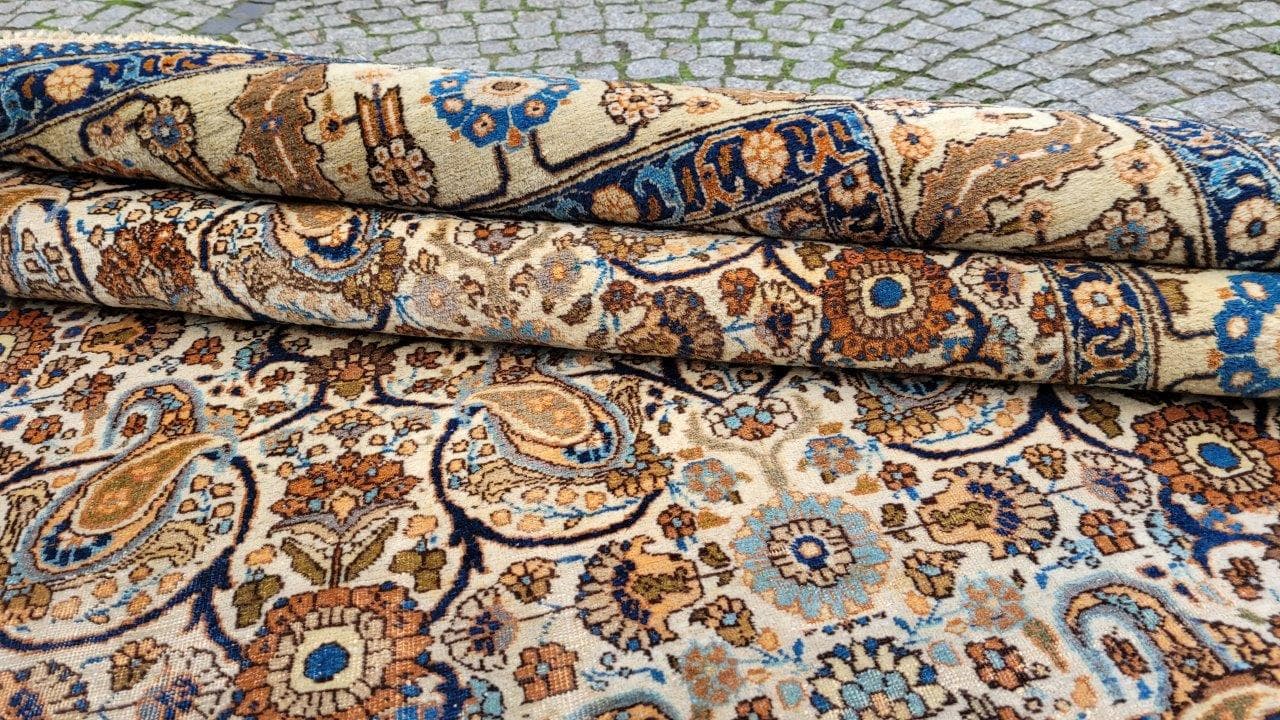 Persian carpet, beige blue brown orange, wool cotton, Iran, 1940s, 240x355 cm - 402732