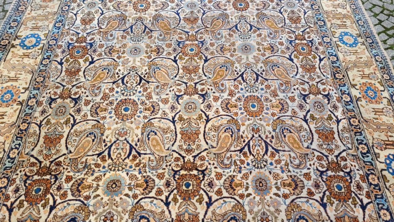 Persian carpet, beige blue brown orange, wool cotton, Iran, 1940s, 240x355 cm - 402725