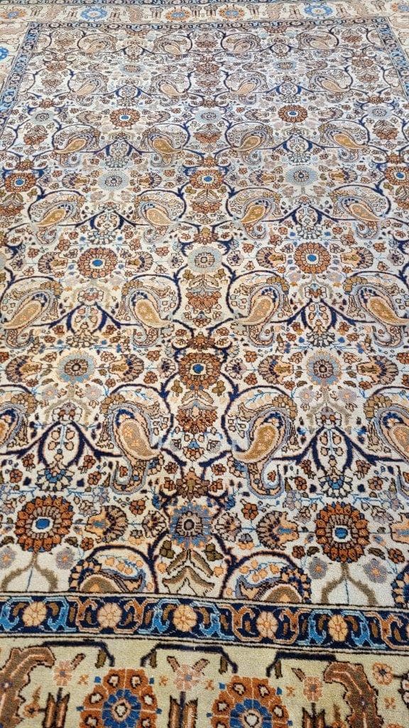 Persian carpet, beige blue brown orange, wool cotton, Iran, 1940s, 240x355 cm - 402724