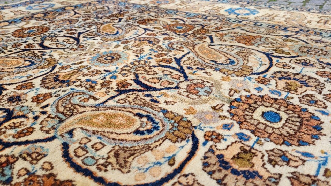 Persian carpet, beige blue brown orange, wool cotton, Iran, 1940s, 240x355 cm - 402727