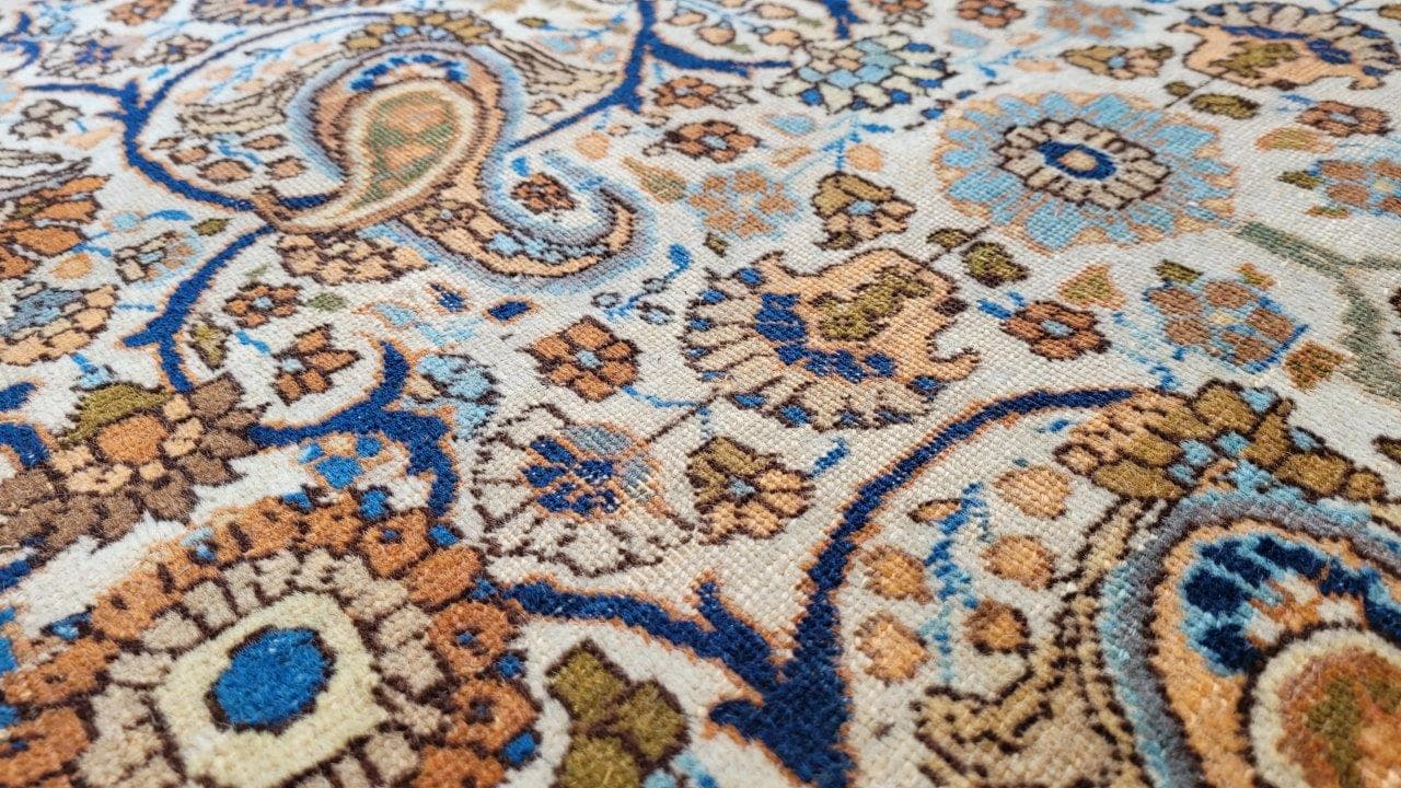 Persian carpet, beige blue brown orange, wool cotton, Iran, 1940s, 240x355 cm - 402730