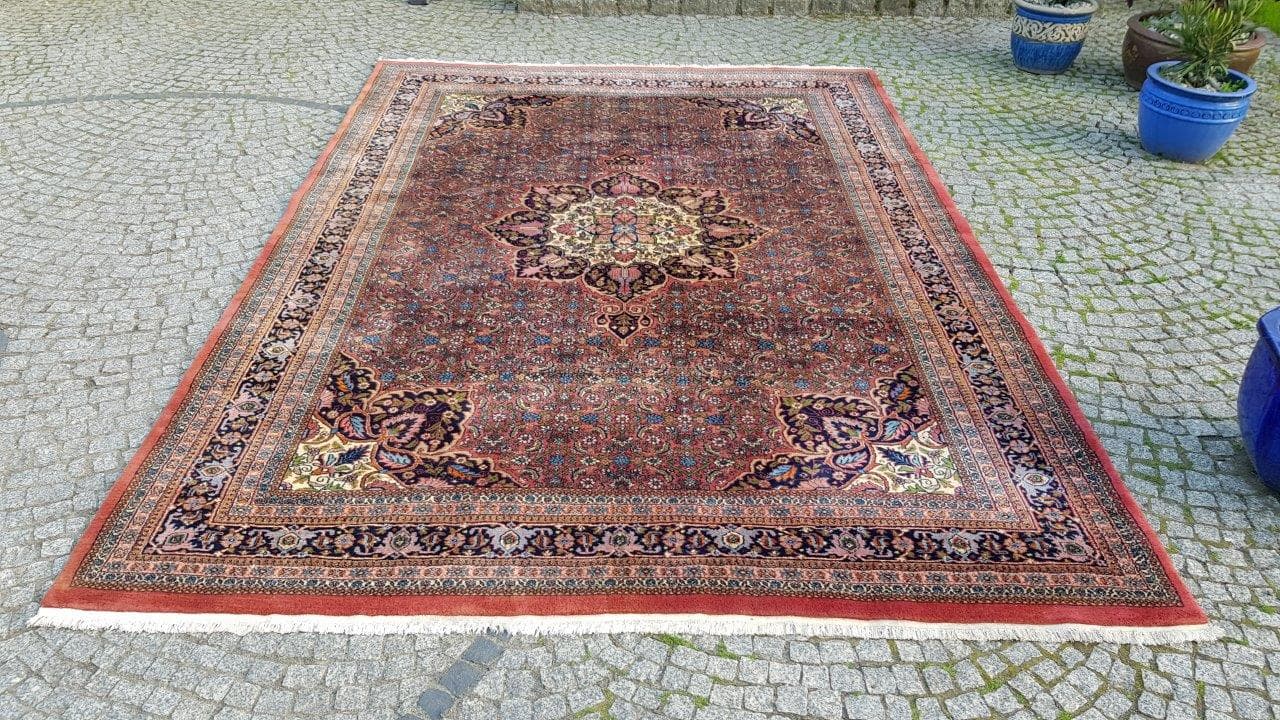 Rug Indo Bidjar 240x355 cm, red blue, wool cotton, India, 1990s. - 402736