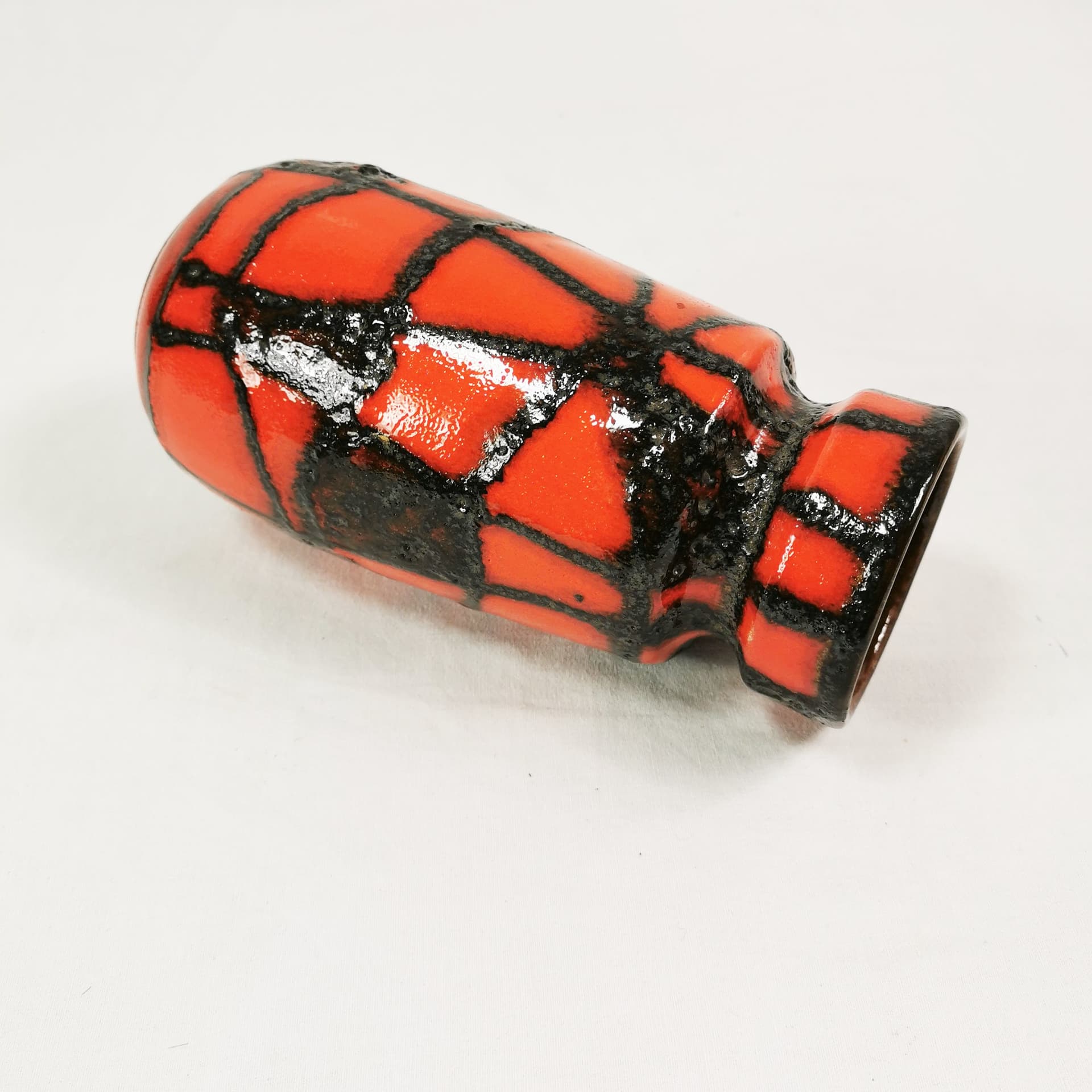 Vase Spiderweb 242-22, ceramic orange red black brown, Scheurich Keramik, Germany, 1960s. - 402782