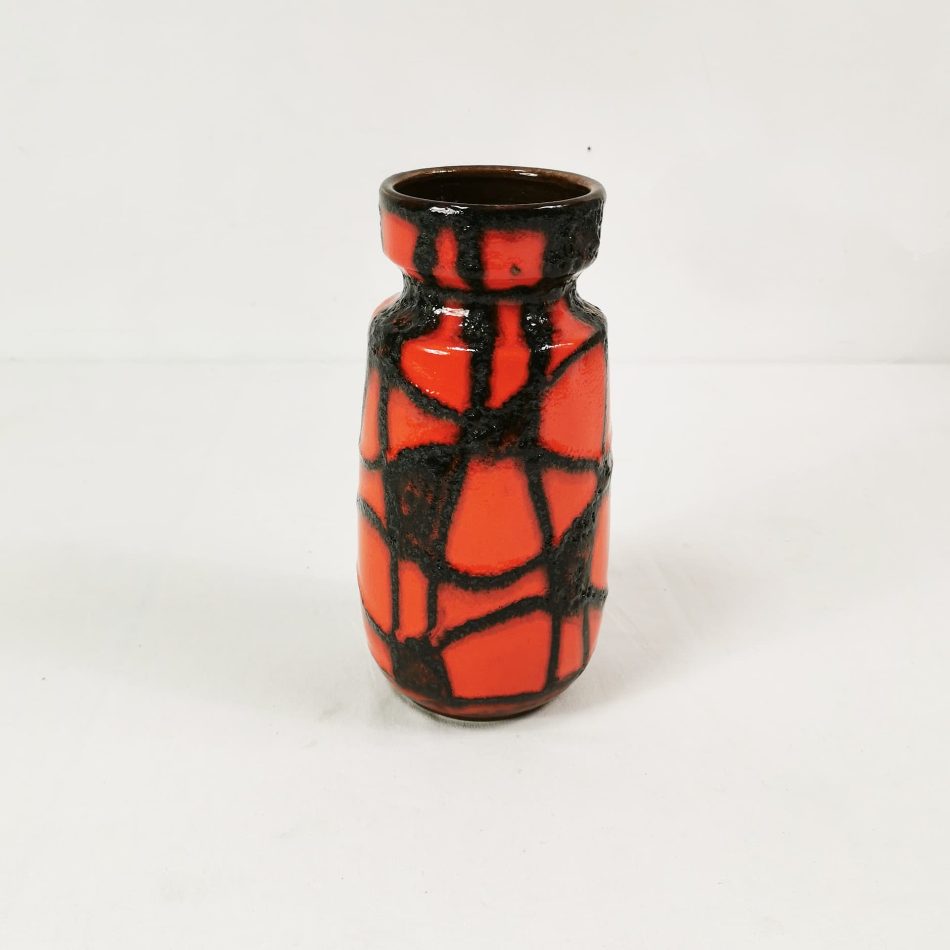 Vase Spiderweb 242-22, ceramic orange red black brown, Scheurich Keramik, Germany, 1960s. - 402780