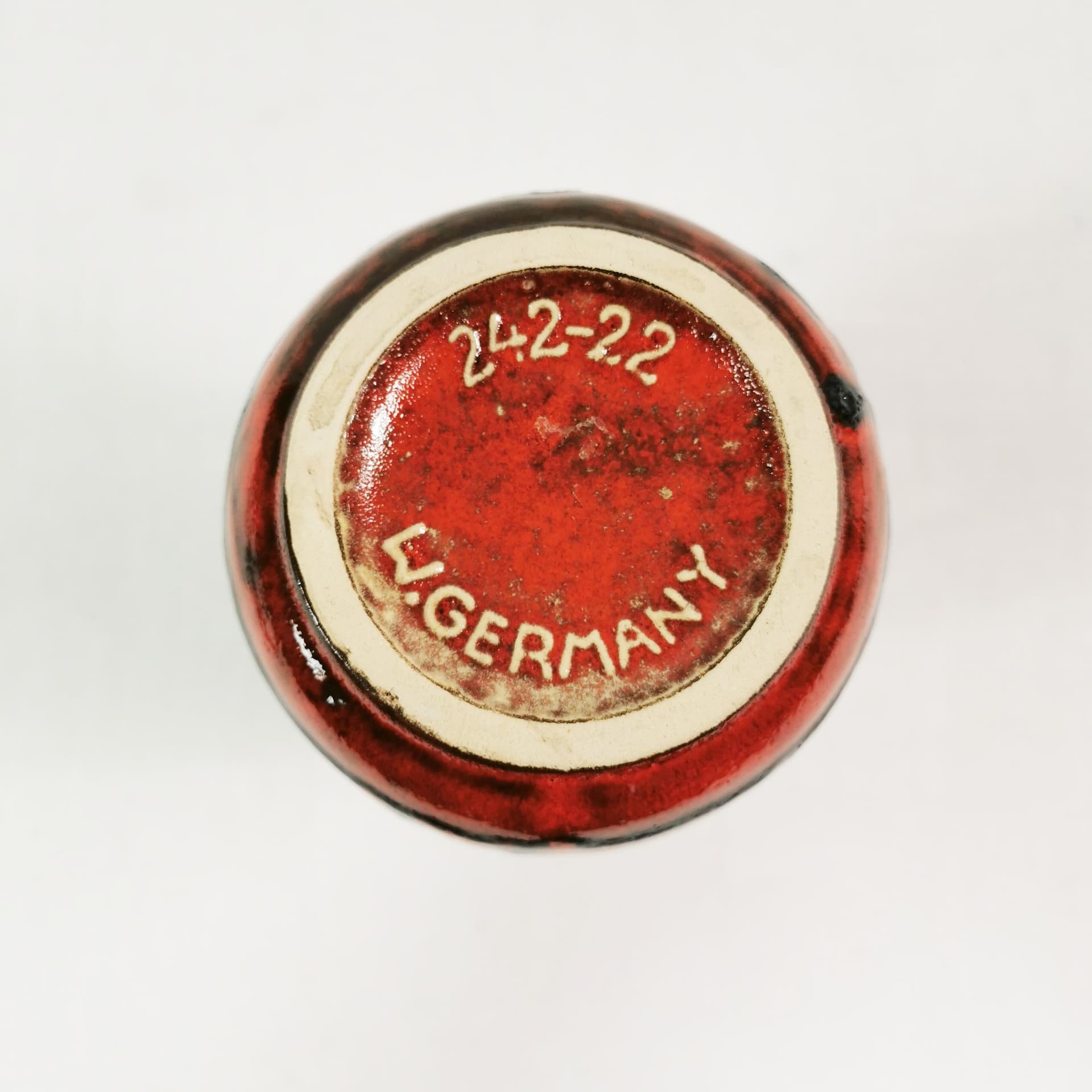 Vase Spiderweb 242-22, ceramic orange red black brown, Scheurich Keramik, Germany, 1960s. - 402781