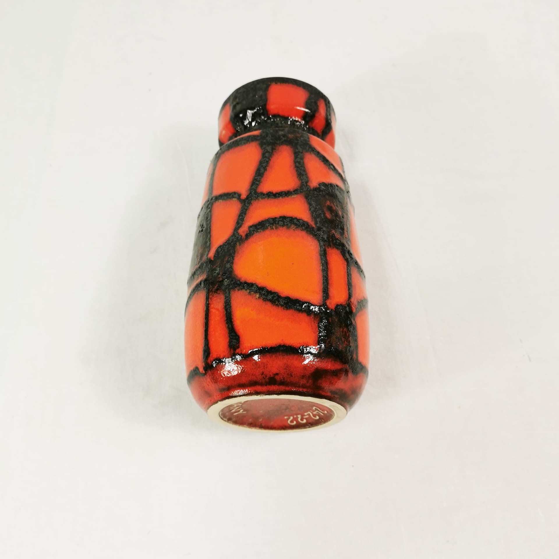 Vase Spiderweb 242-22, ceramic orange red black brown, Scheurich Keramik, Germany, 1960s. - 402775