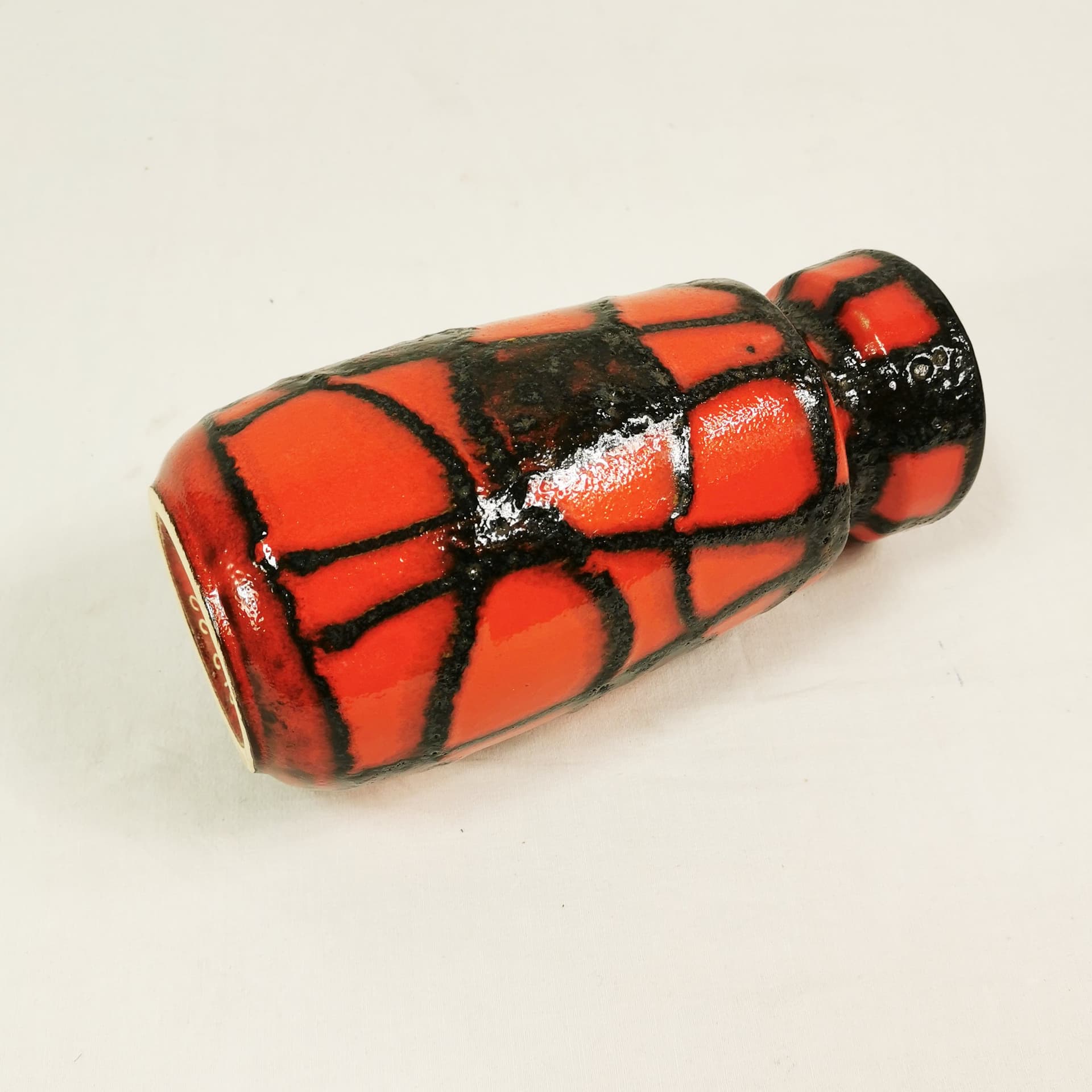 Vase Spiderweb 242-22, ceramic orange red black brown, Scheurich Keramik, Germany, 1960s. - 402779