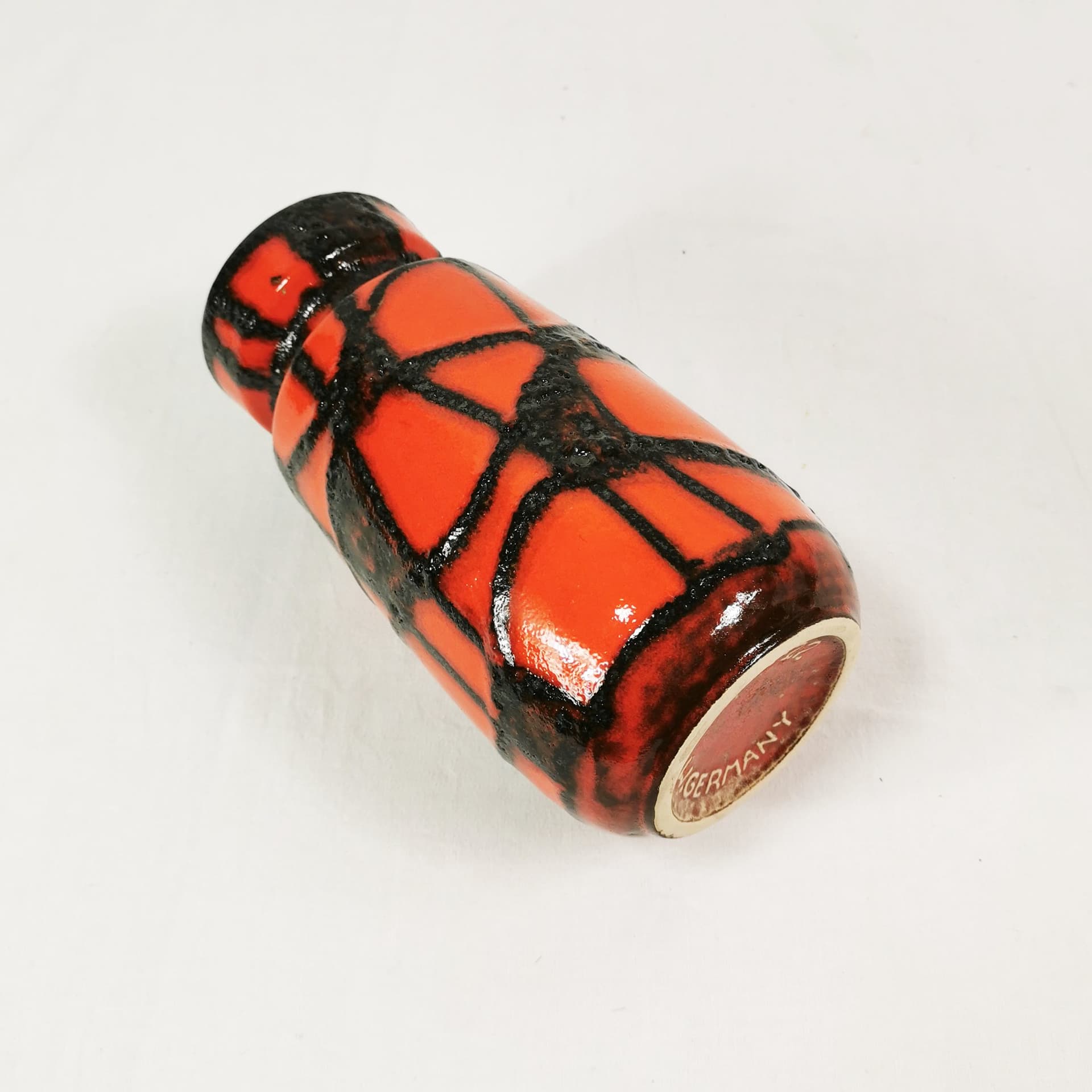 Vase Spiderweb 242-22, ceramic orange red black brown, Scheurich Keramik, Germany, 1960s. - 402777