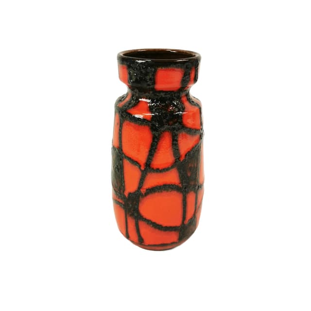Vase Spiderweb 242-22, ceramic orange red black brown, Scheurich Keramik, Germany, 1960s. - DIMENSION