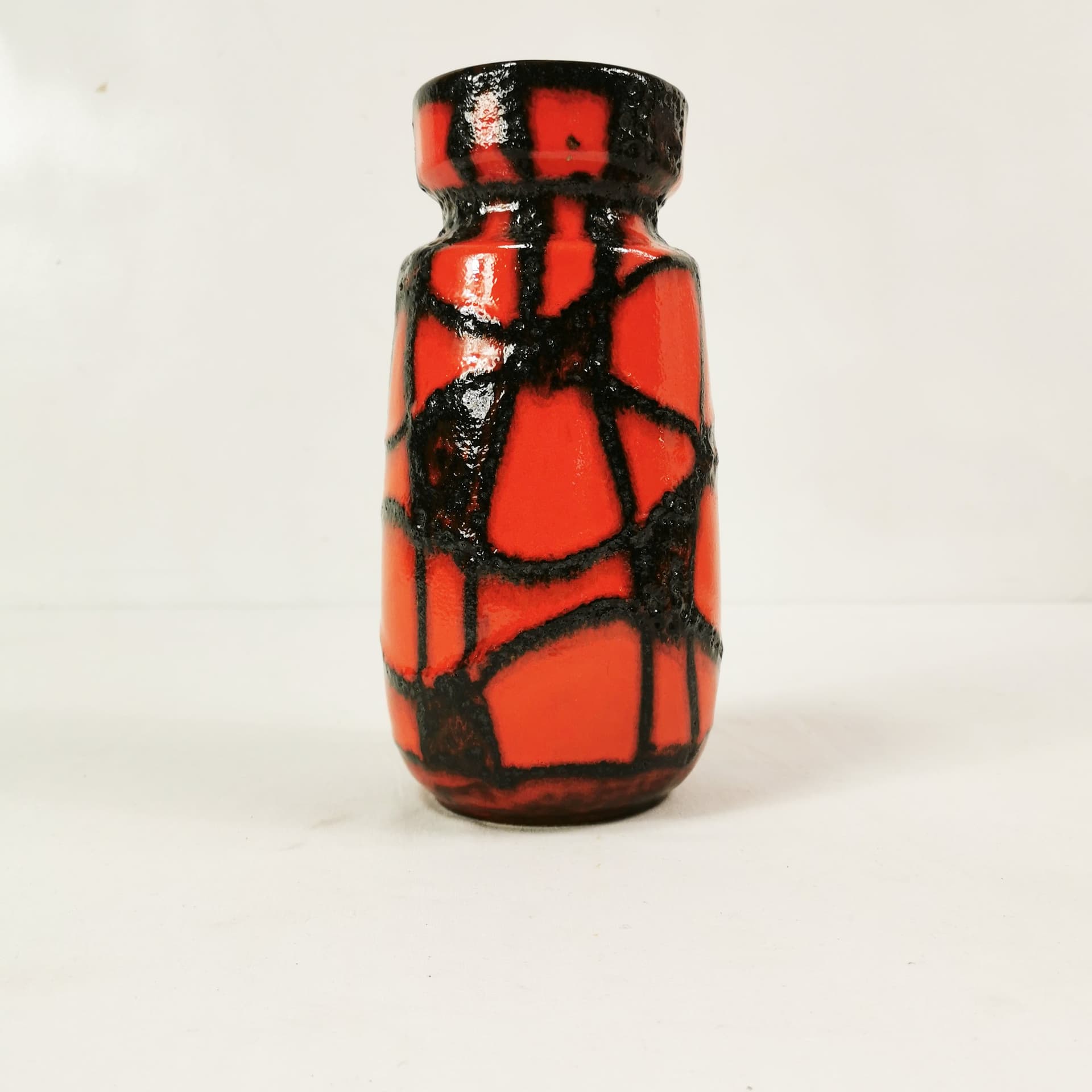 Vase Spiderweb 242-22, ceramic orange red black brown, Scheurich Keramik, Germany, 1960s. - 402773