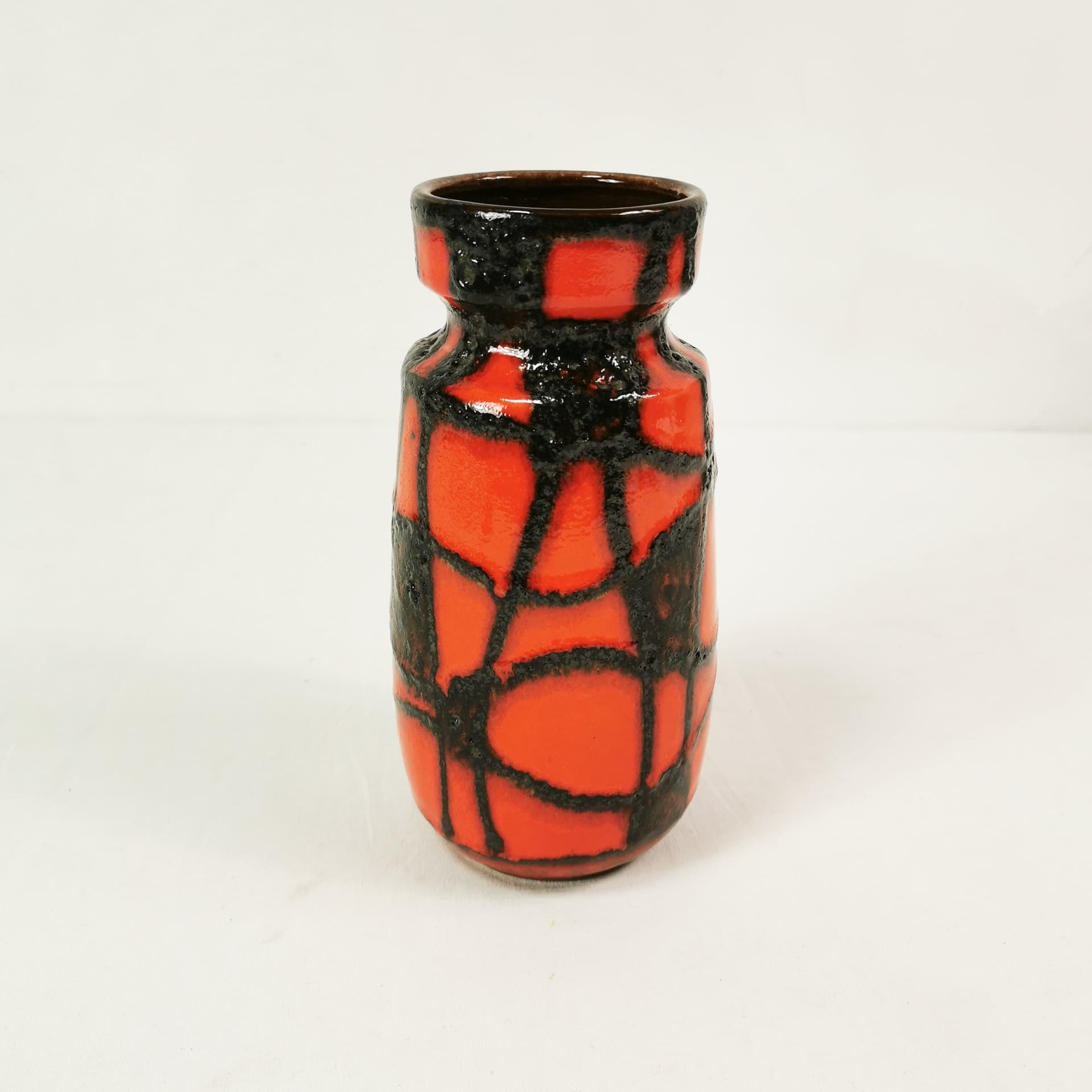Vase Spiderweb 242-22, ceramic orange red black brown, Scheurich Keramik, Germany, 1960s. - 402772