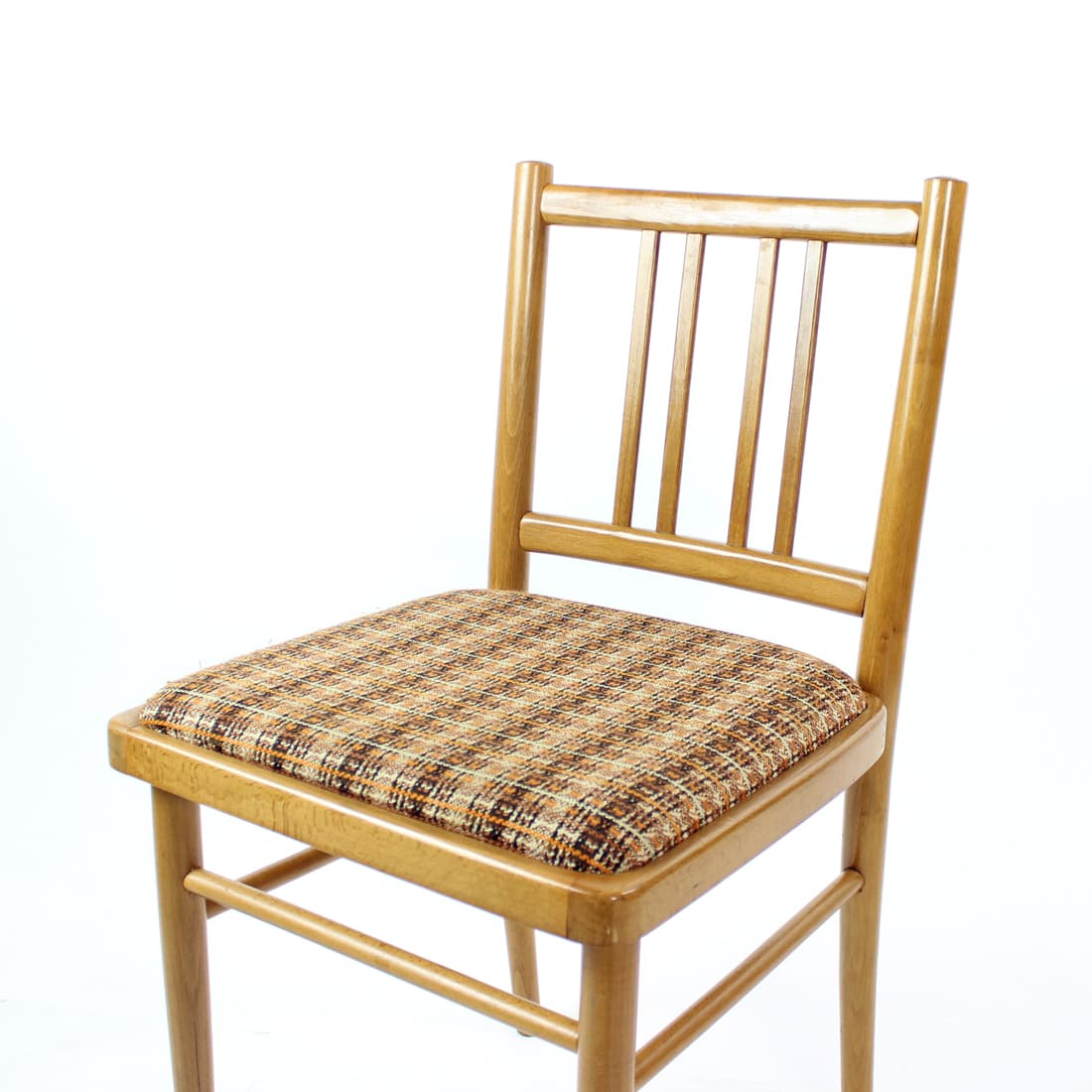Set of four dining chairs, light oak, beige fabric, TON, 1960s. - 402871
