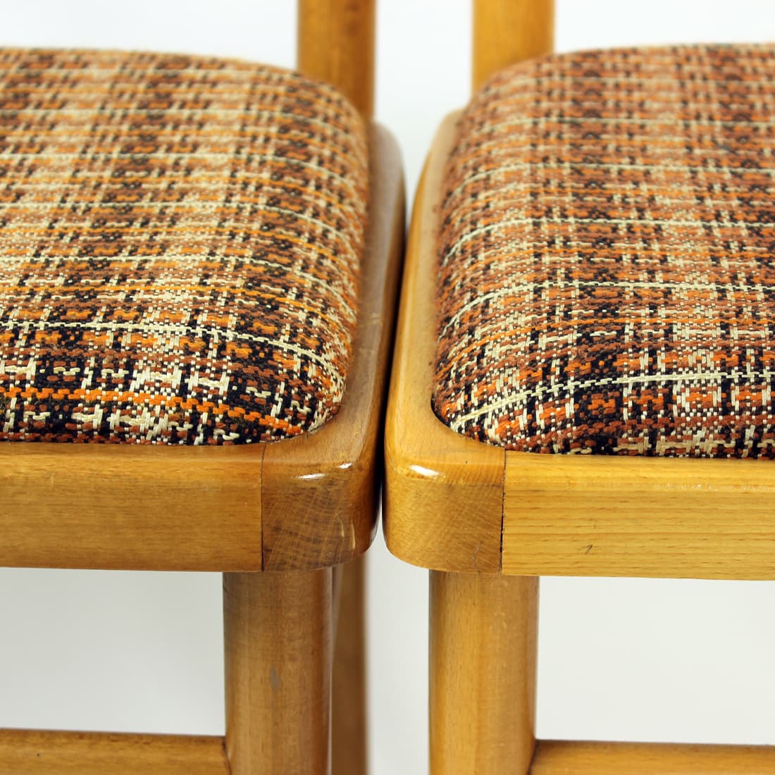 Set of four dining chairs, light oak, beige fabric, TON, 1960s. - 402876