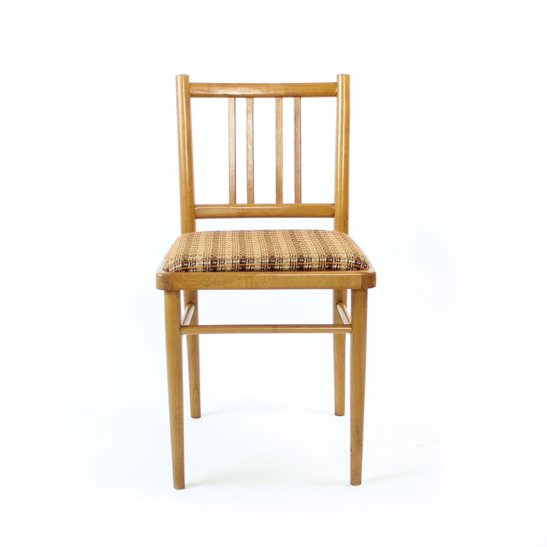 Set of four dining chairs, light oak, beige fabric, TON, 1960s. - 402878
