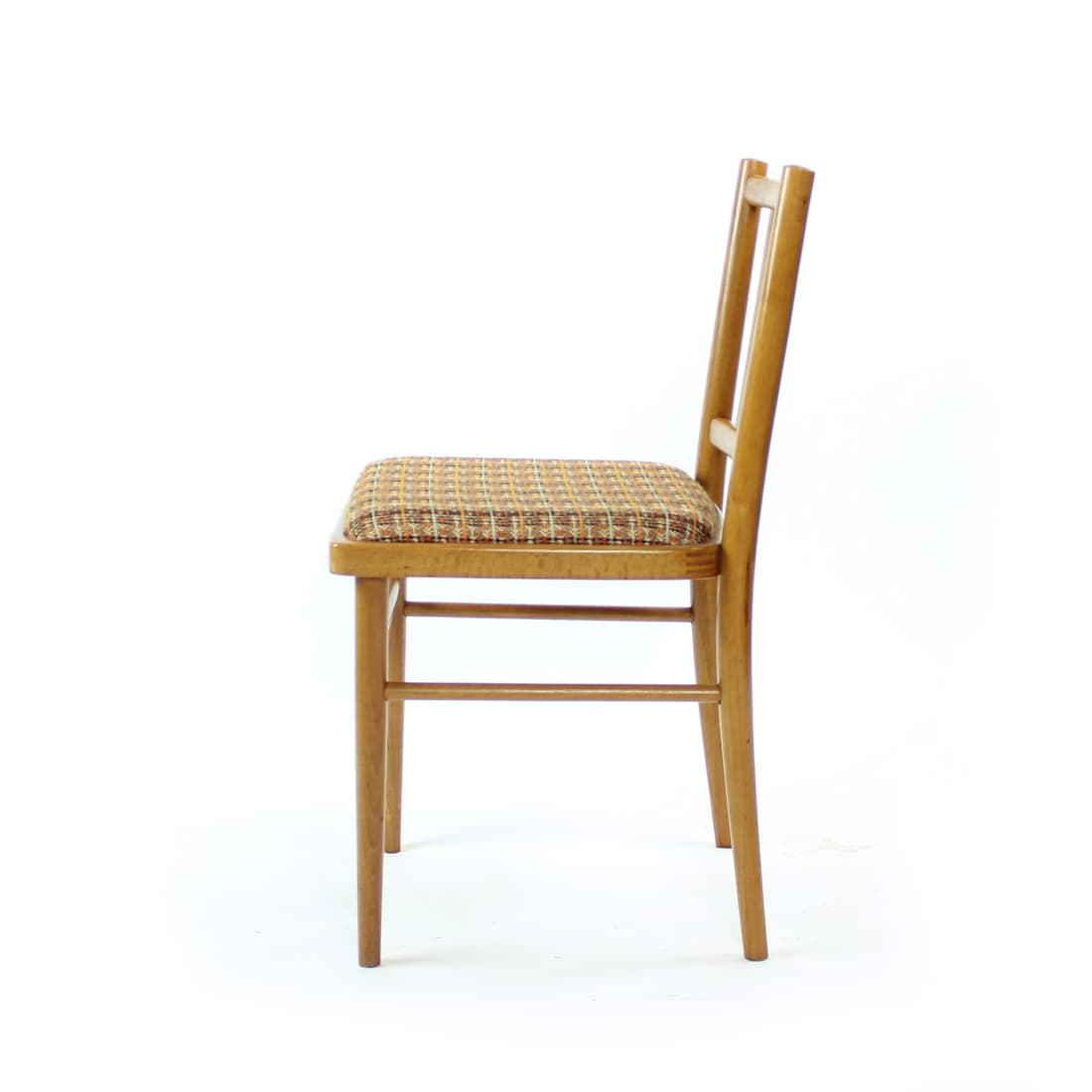 Set of four dining chairs, light oak, beige fabric, TON, 1960s. - 402867