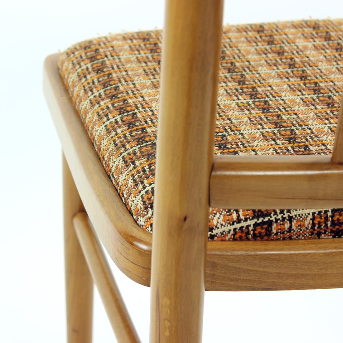 Set of four dining chairs, light oak, beige fabric, TON, 1960s. - 402869