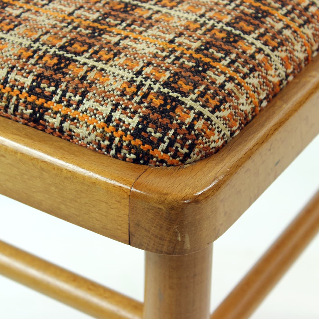 Set of four dining chairs, light oak, beige fabric, TON, 1960s. - 402872