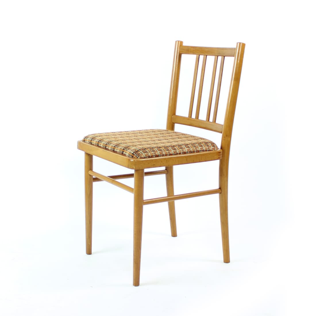 Set of four dining chairs, light oak, beige fabric, TON, 1960s. - 402879