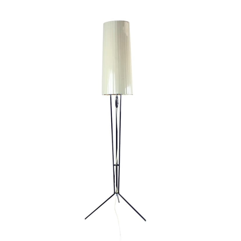 Lampa podłogowa, beżowy plastik, metal czarny, Pokrok, Czechosłowacja, lata 60.