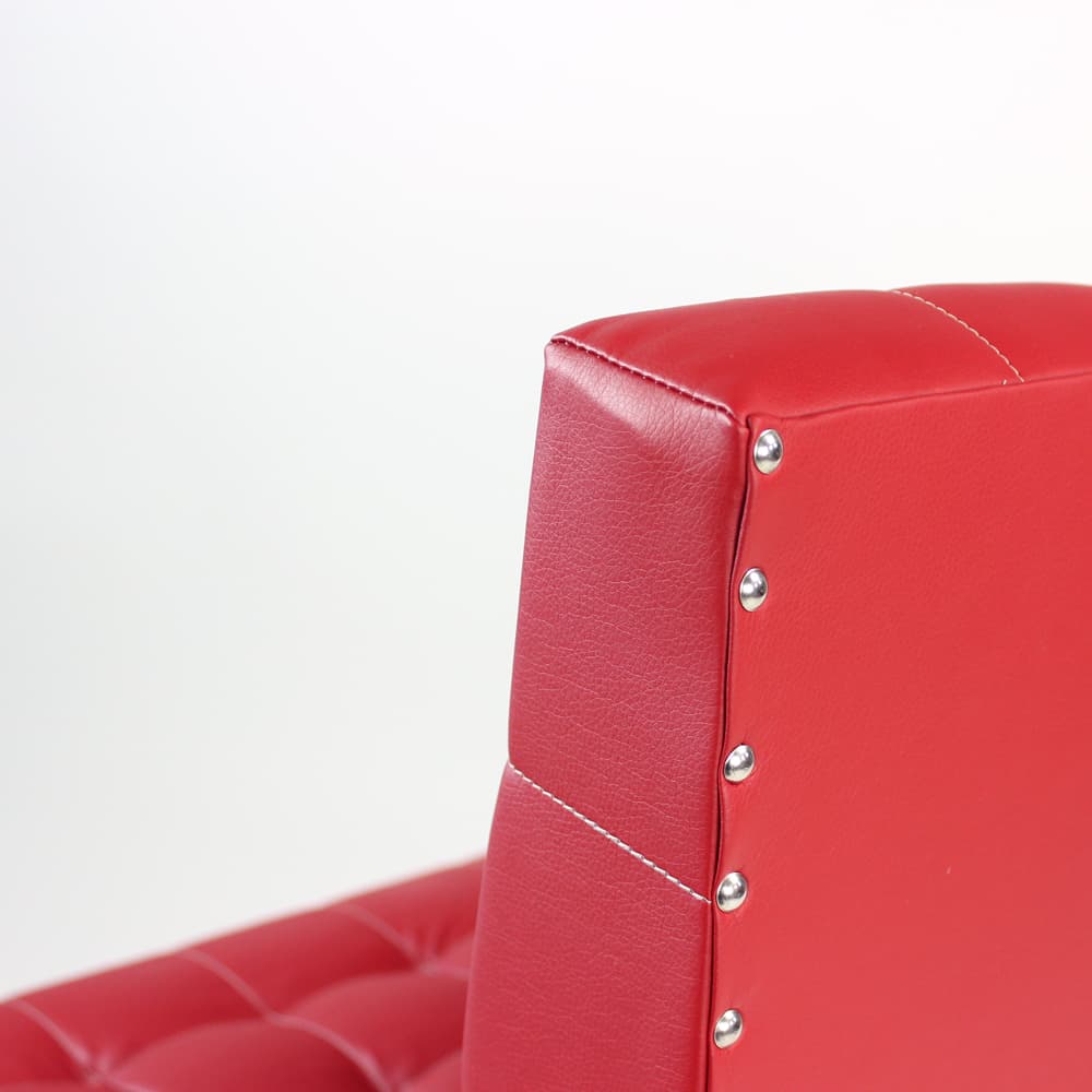 Armchair Bratislava, red faux leather, brown plywood, by L. Volák, Dřevopodnik Holešov, Czechoslovakia, 1960s. - 402913