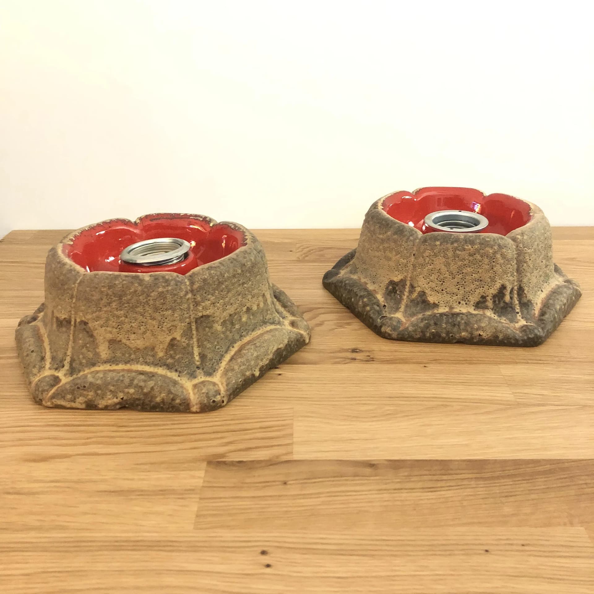 Pair of Fat Lava sconces, beige ceramics, PAN, Germany, 1970s - 29725