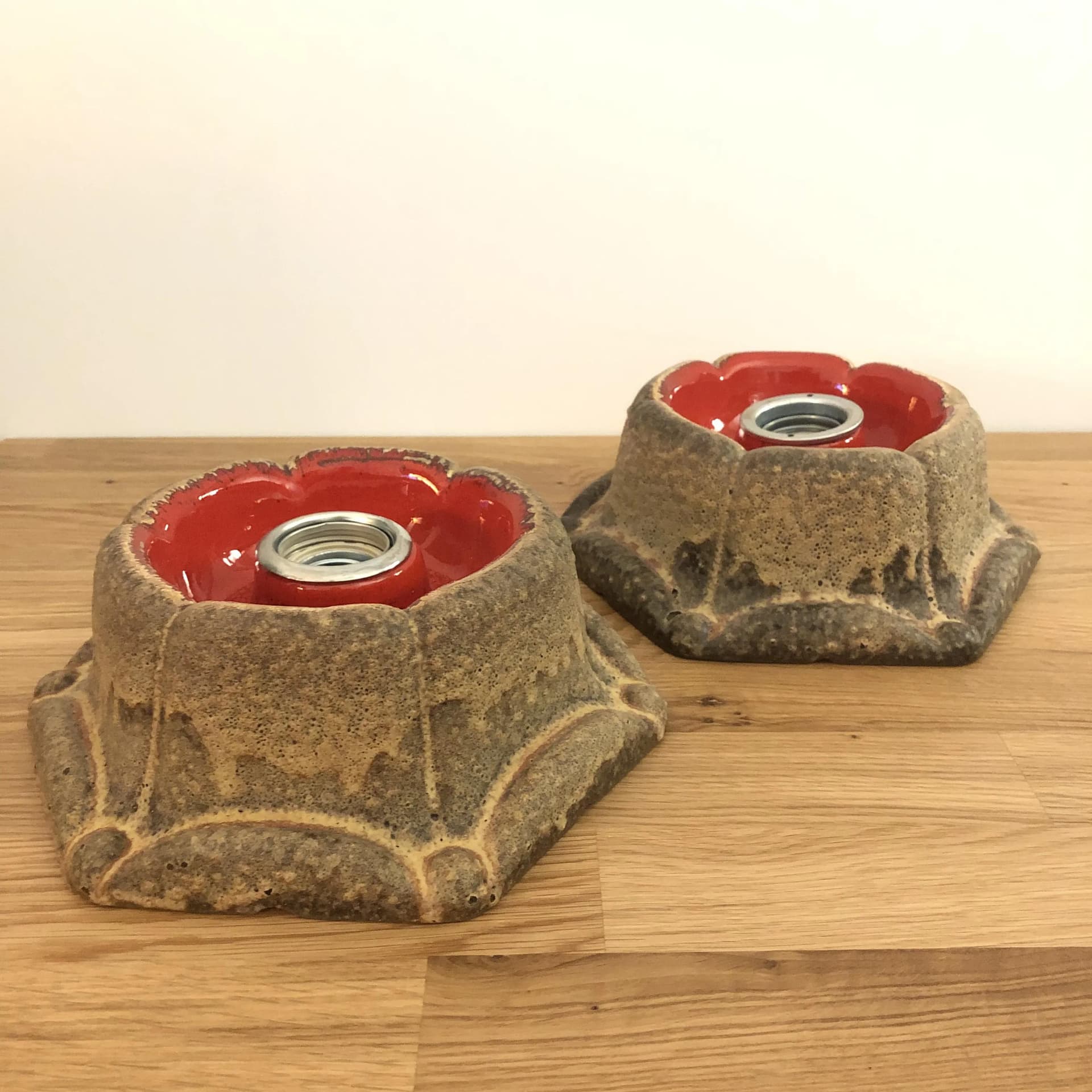 Pair of Fat Lava sconces, beige ceramics, PAN, Germany, 1970s - 29721