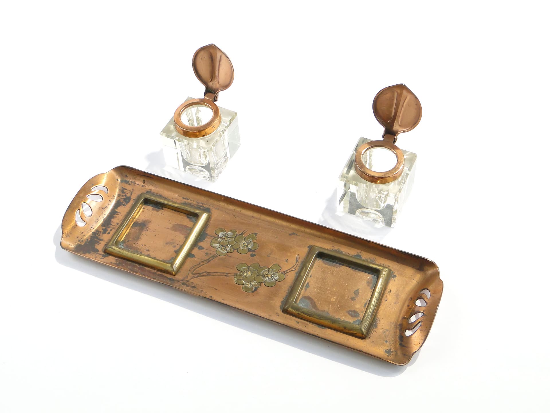 Ekrytuar Art Nouveau, kryształ transparentny, miedź, Austria, początek XX w. - 3526