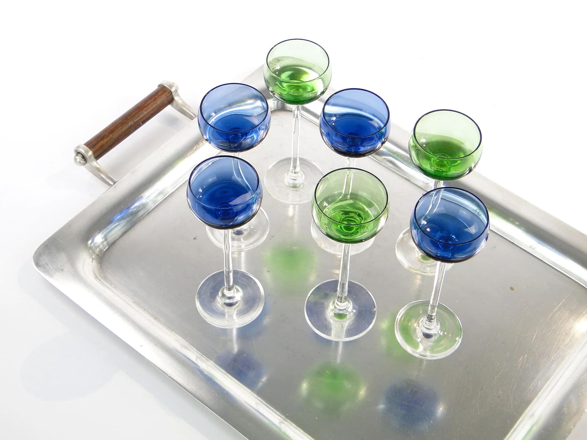 Cobalt and Green Colored Glass Liqueur Glasses, Denmark, 1960s - 29766