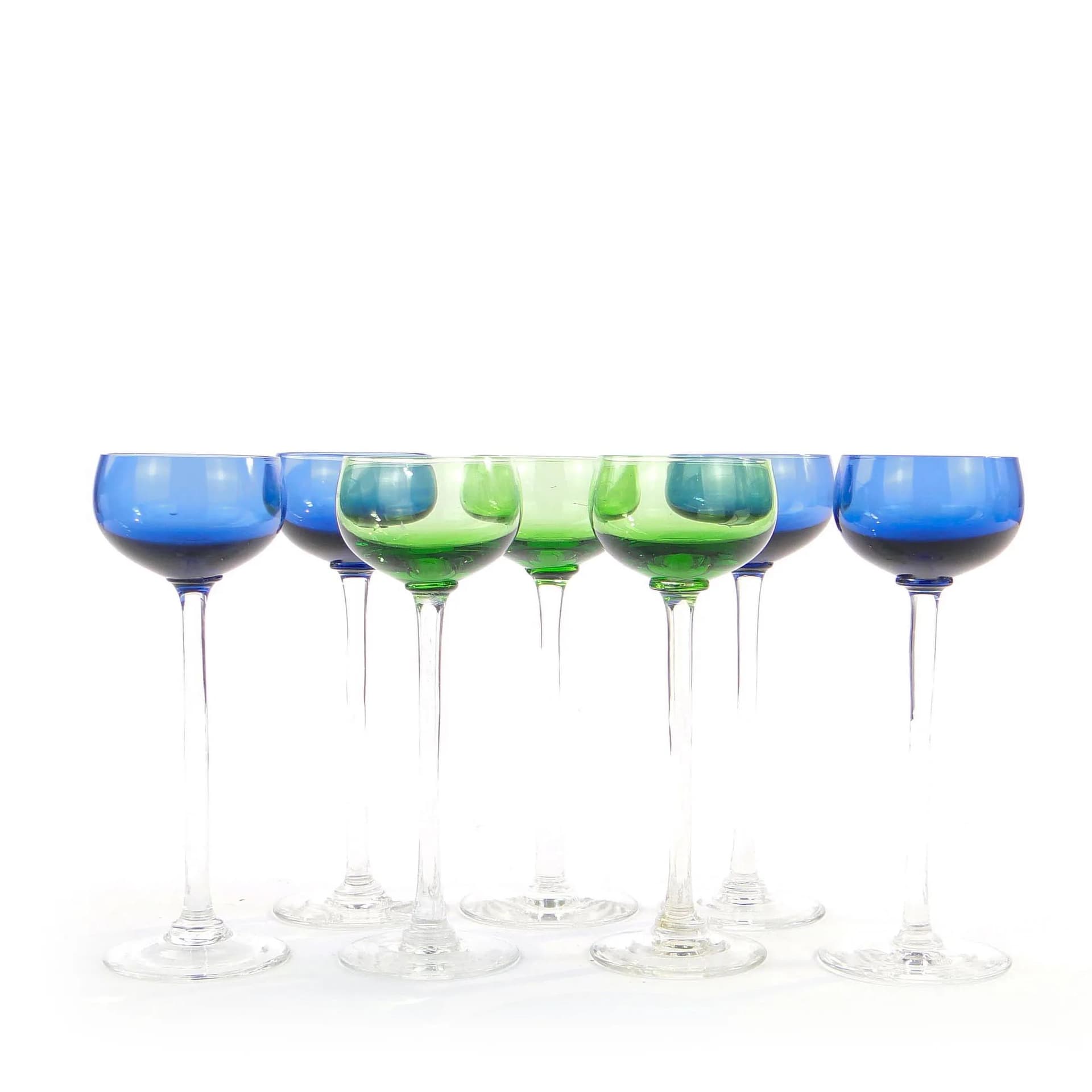 Cobalt and Green Colored Glass Liqueur Glasses, Denmark, 1960s - 29763