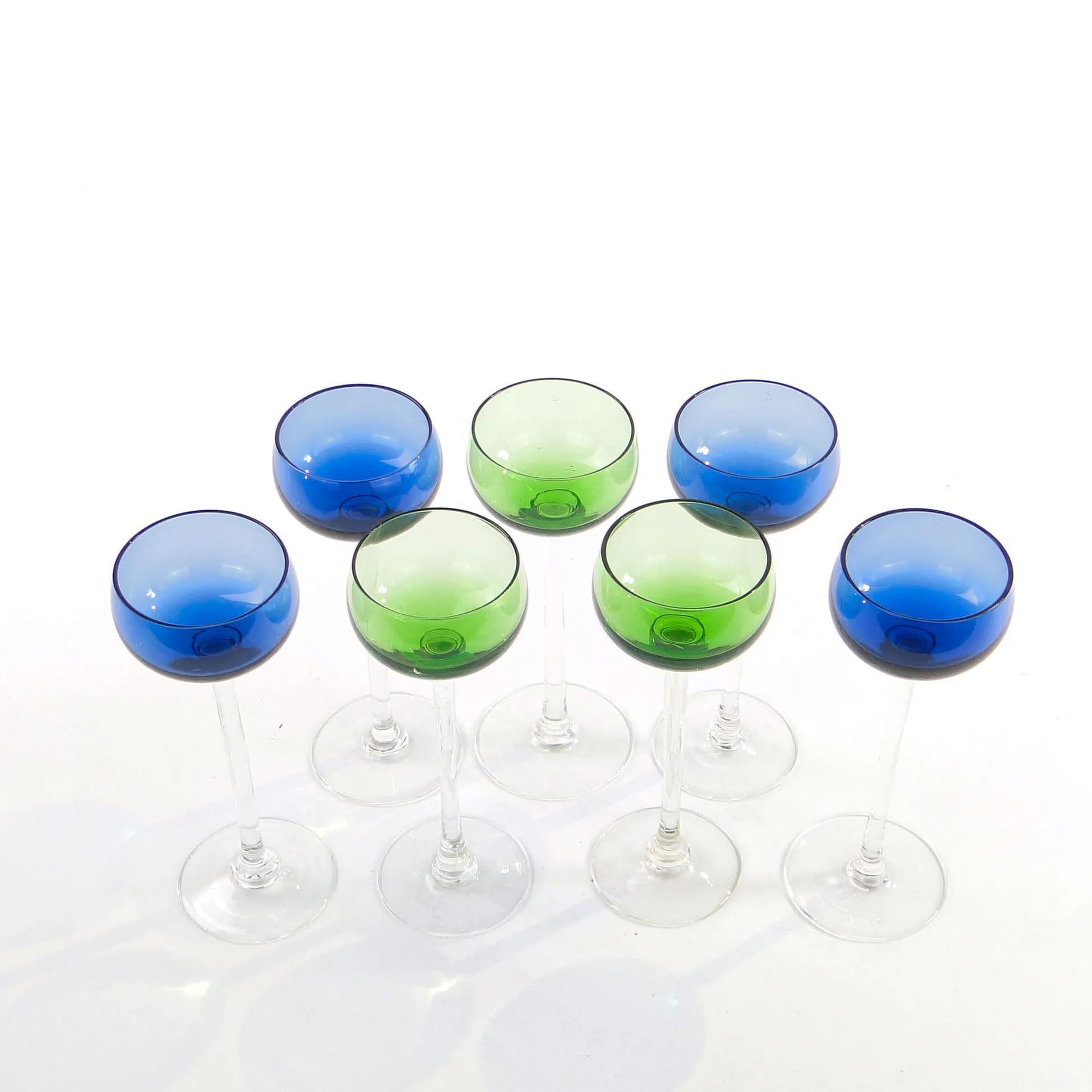 Cobalt and Green Colored Glass Liqueur Glasses, Denmark, 1960s - 29764