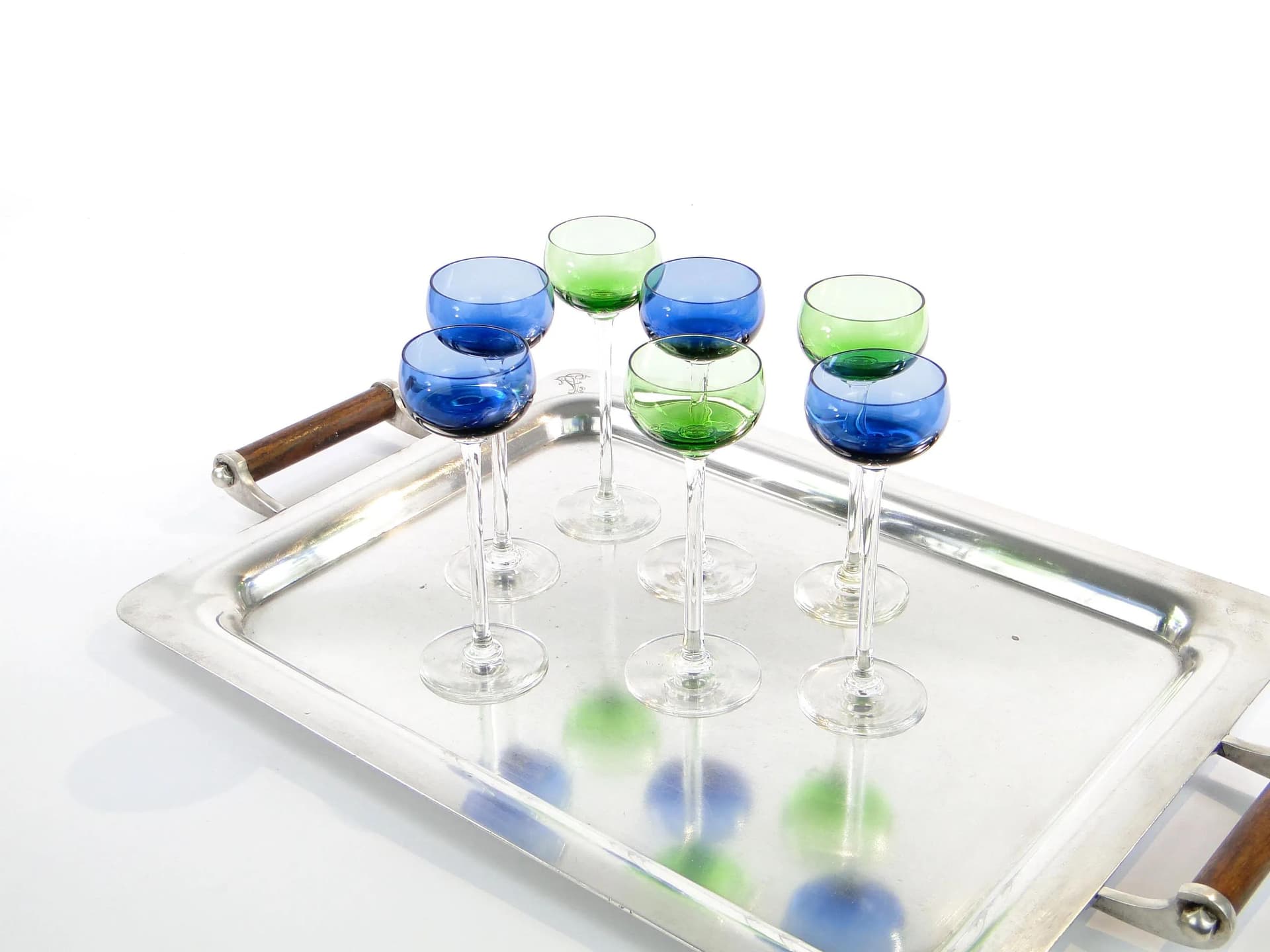 Cobalt and Green Colored Glass Liqueur Glasses, Denmark, 1960s - 29765