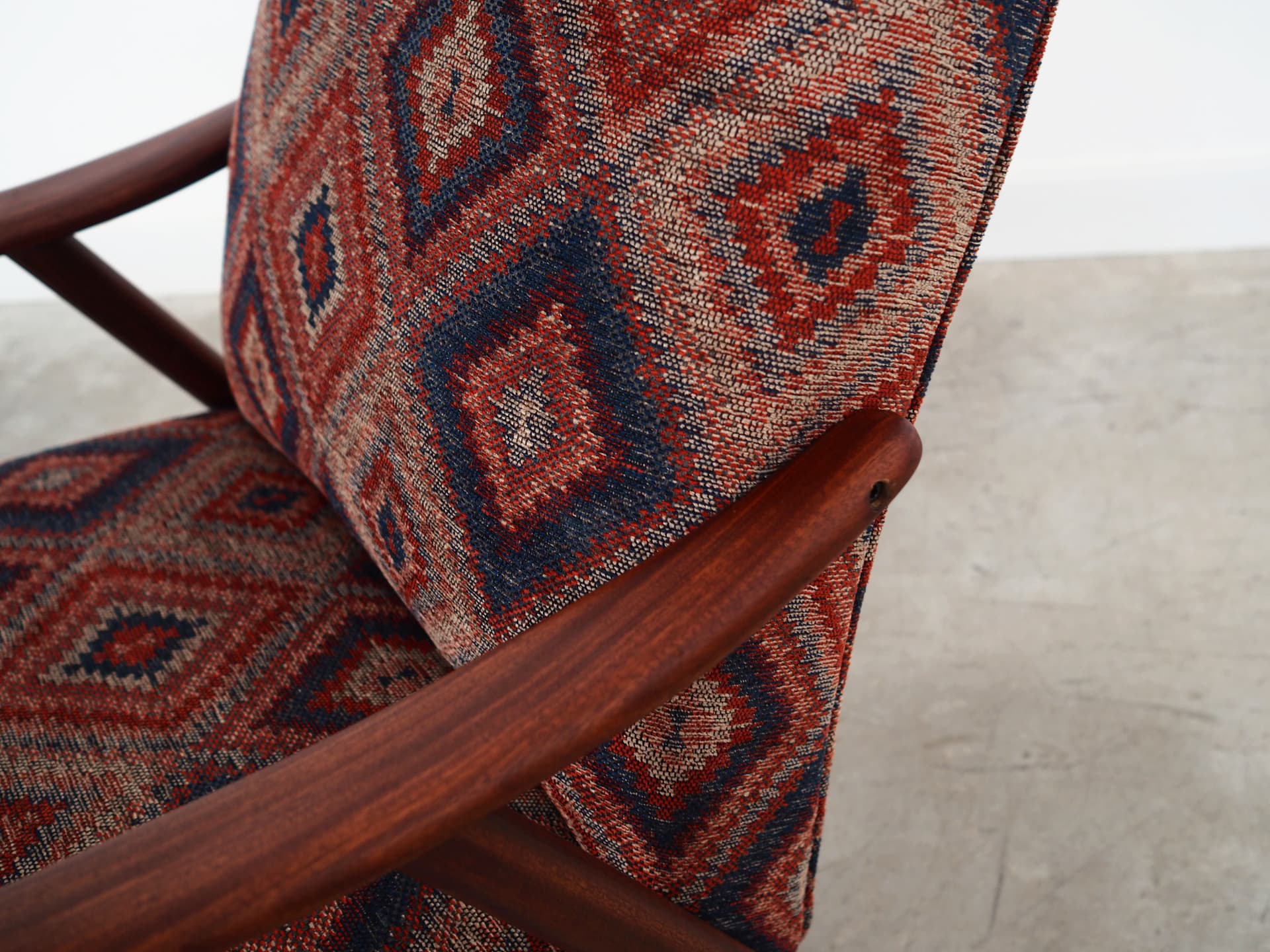 Armchair, teak, multicolor upholstery, Denmark, 1970s - 64671