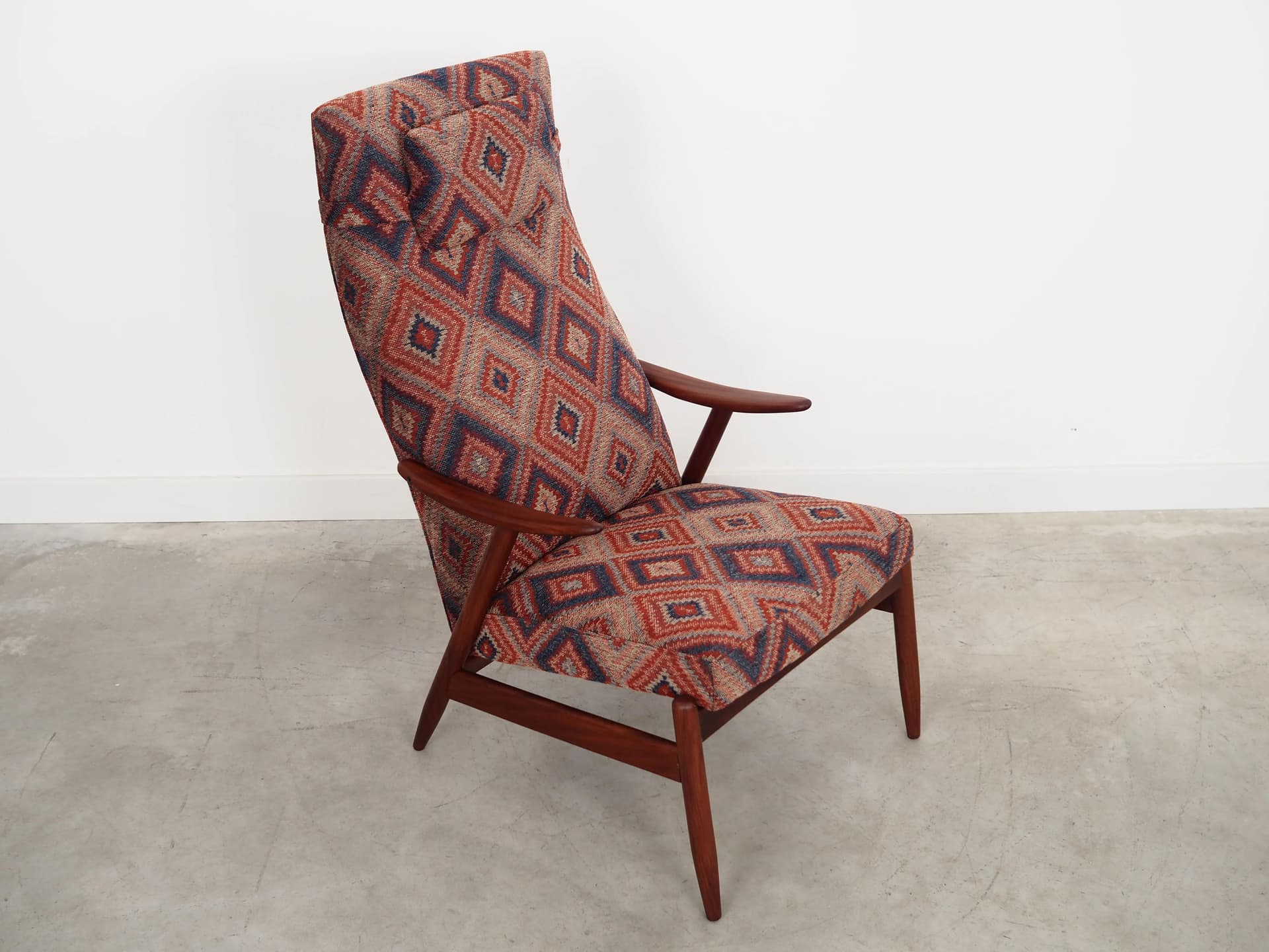 Armchair, teak, multicolor upholstery, Denmark, 1970s - 29843