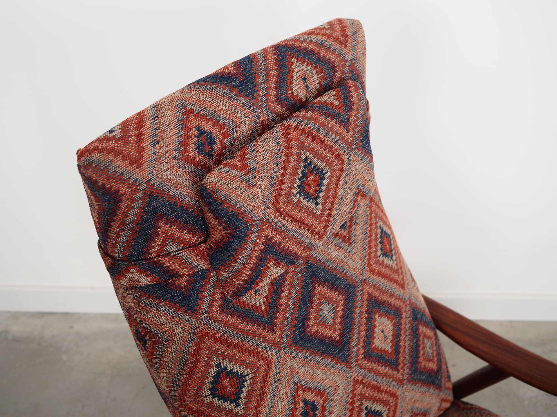 Armchair, teak, multicolor upholstery, Denmark, 1970s - 64668
