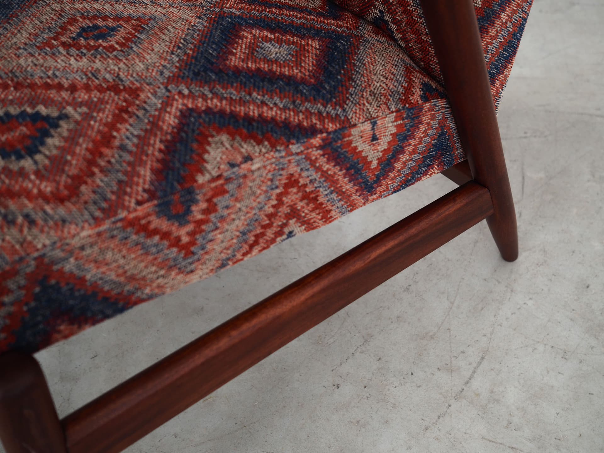 Armchair, teak, multicolor upholstery, Denmark, 1970s - 64669