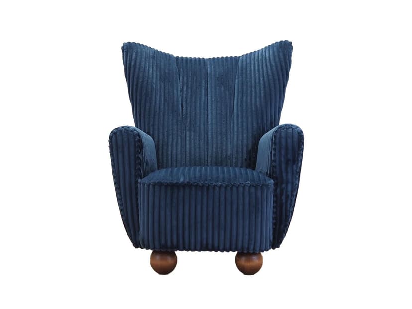 Fotel, skandynawski, velvet granatowy, drewno, Dania, lata 60.