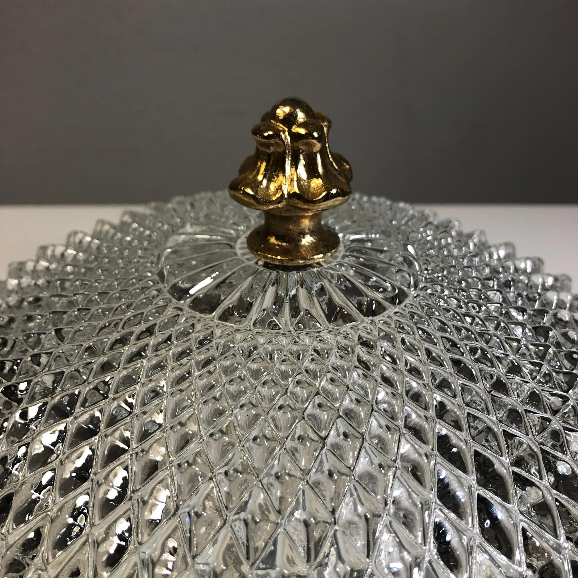 Ceiling light, transparent glass, brass, Limburg, Germany, 1980s. - 29998