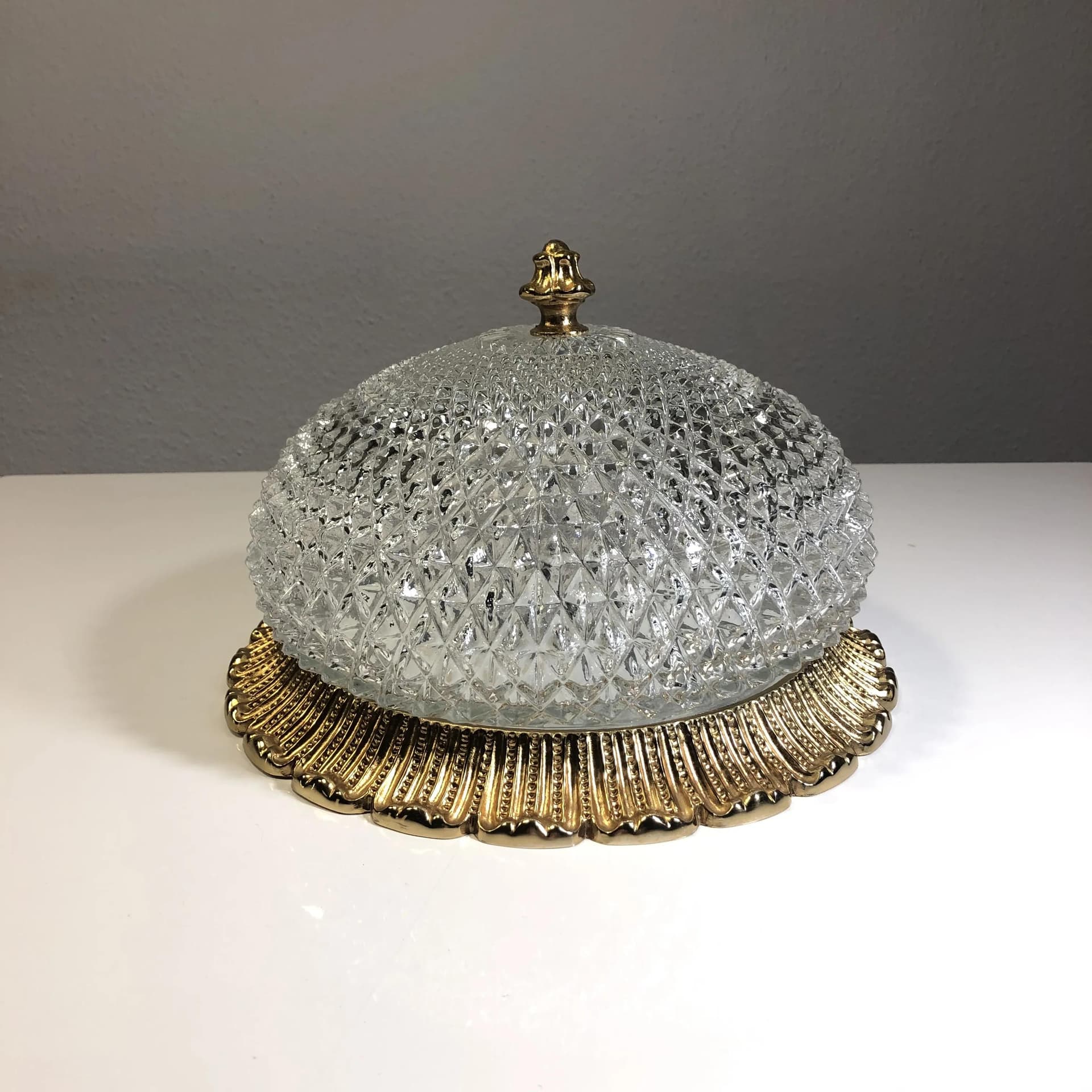 Ceiling light, transparent glass, brass, Limburg, Germany, 1980s. - 29995