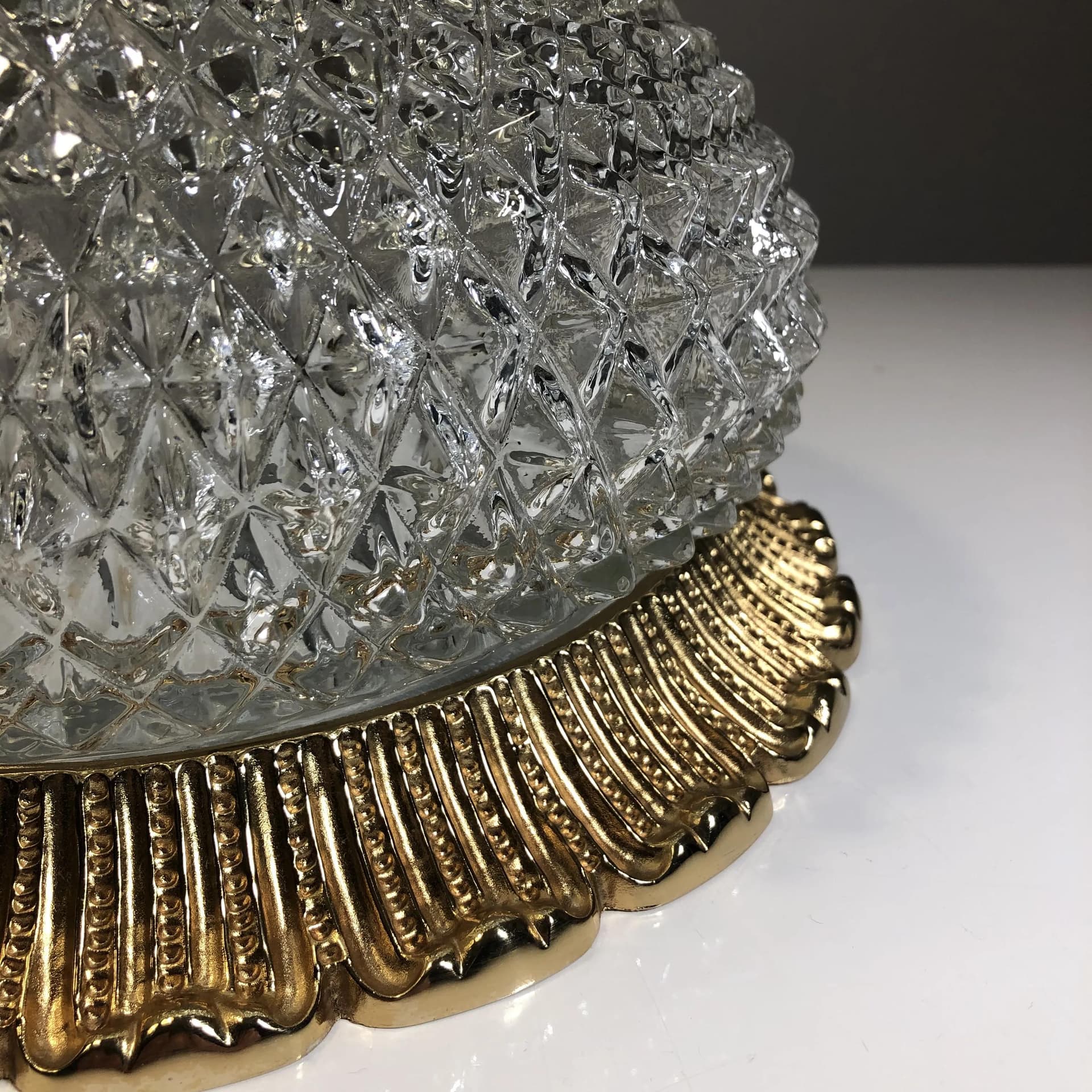 Ceiling light, transparent glass, brass, Limburg, Germany, 1980s. - 29997