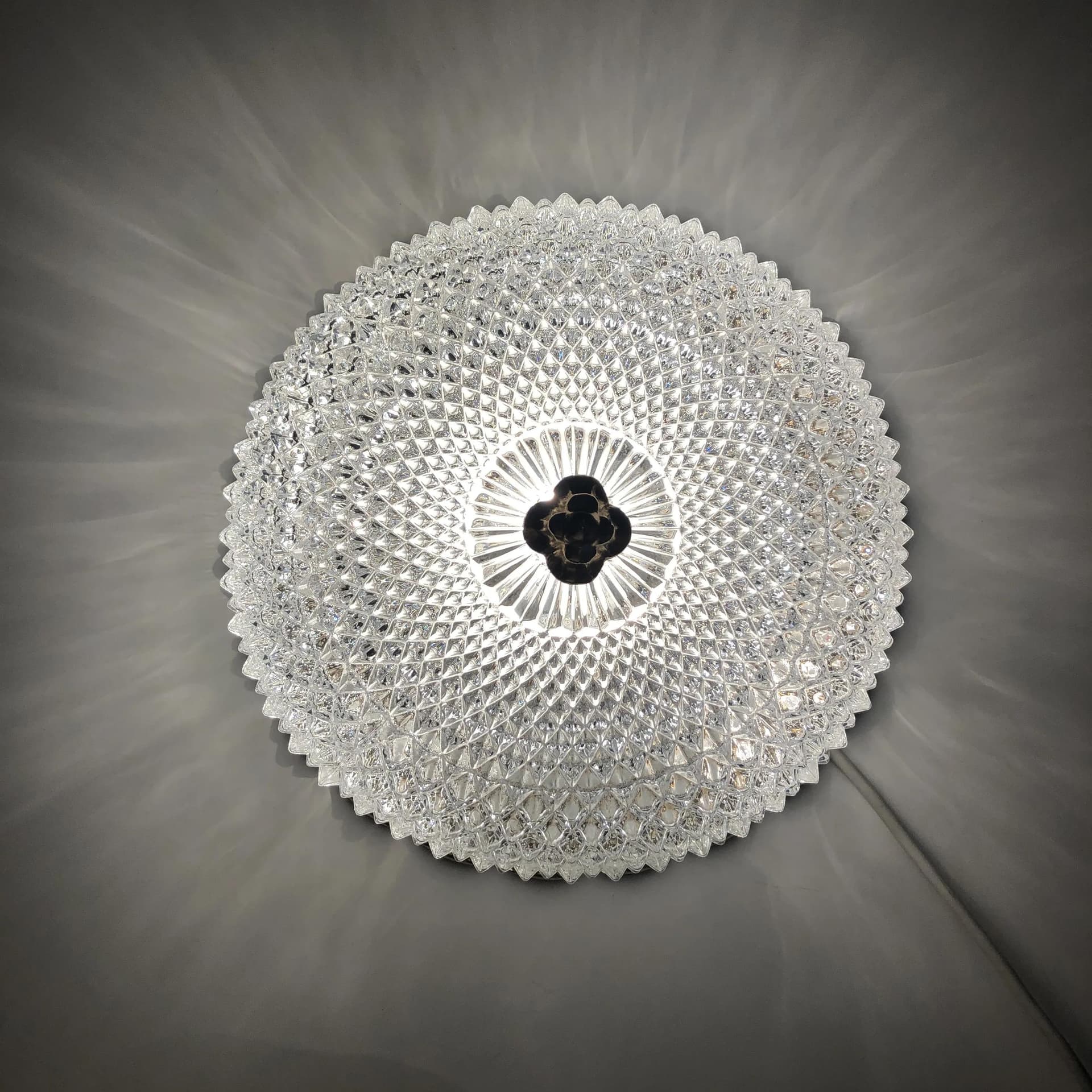 Ceiling light, transparent glass, brass, Limburg, Germany, 1980s. - 29992