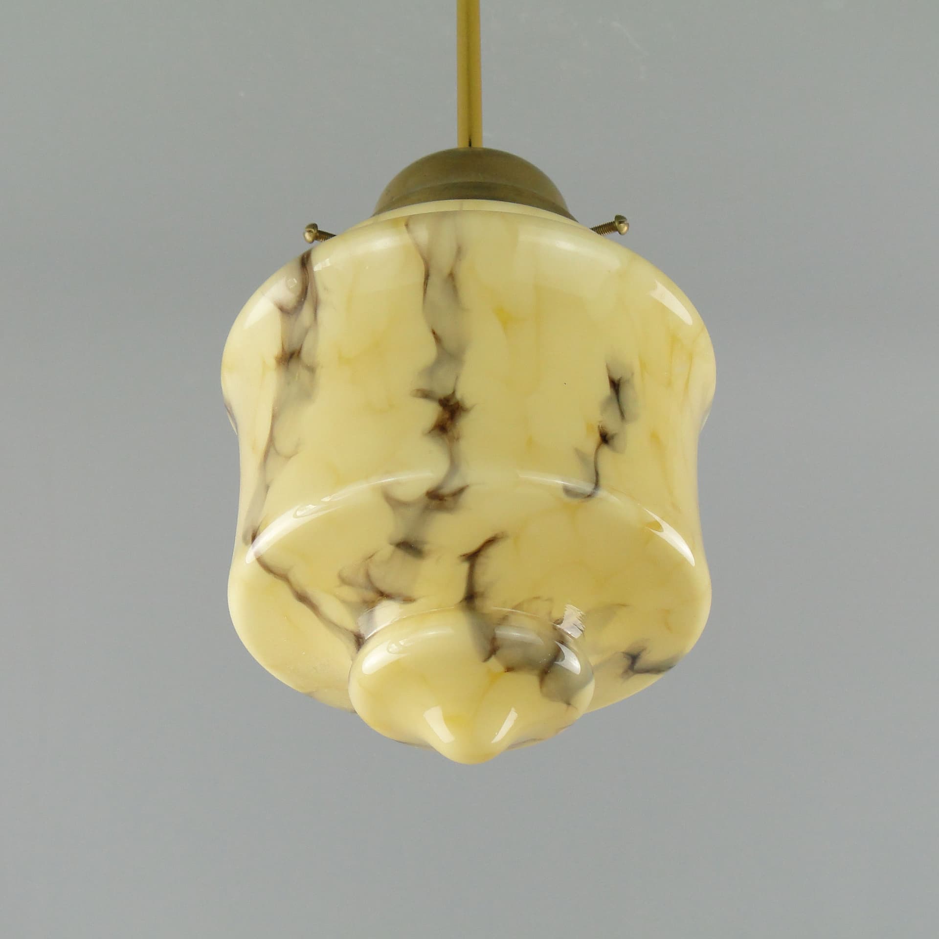 Pendant Lamp Art Deco, beige glass, brass, Poland, 1920s. - 3554