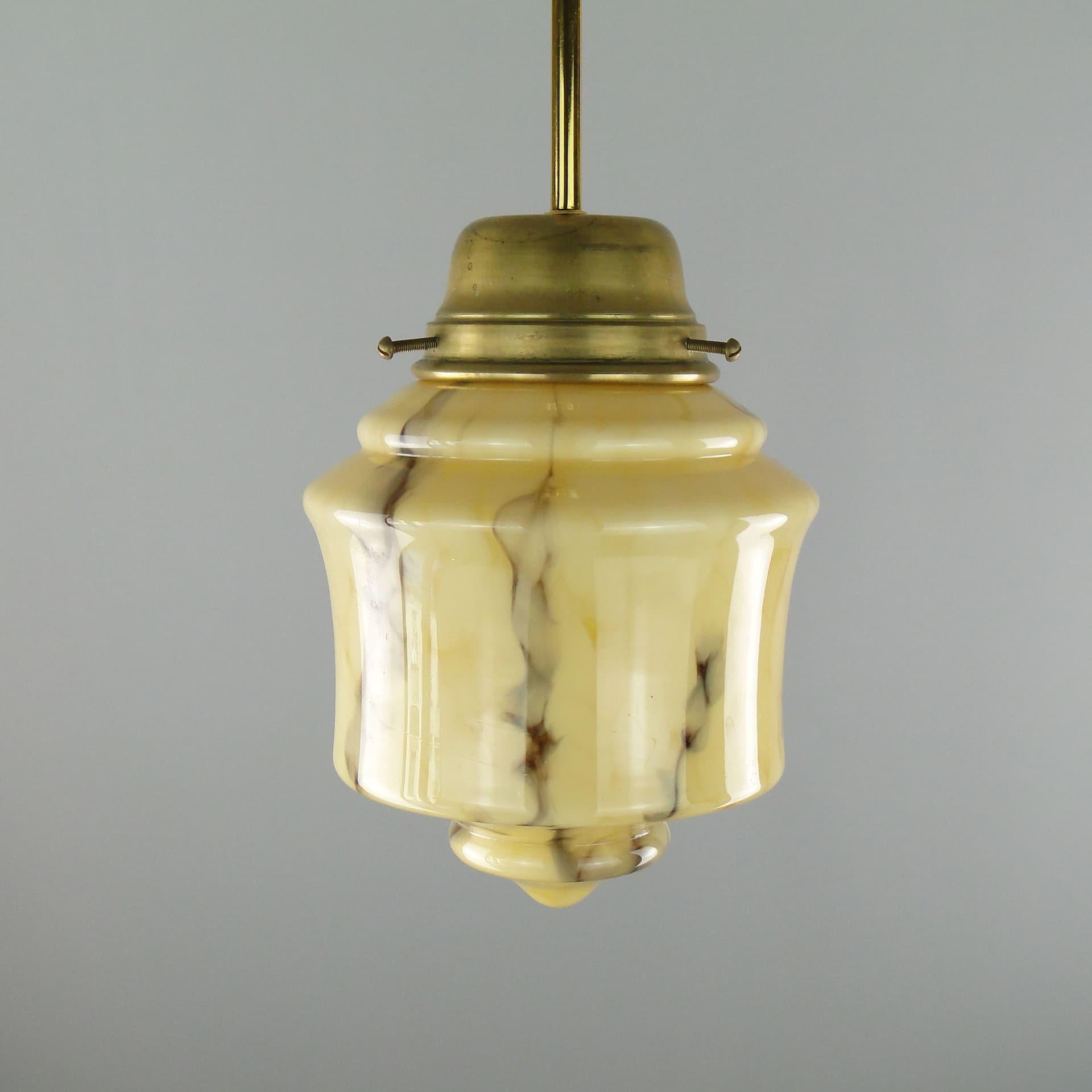 Pendant Lamp Art Deco, beige glass, brass, Poland, 1920s. - 3553