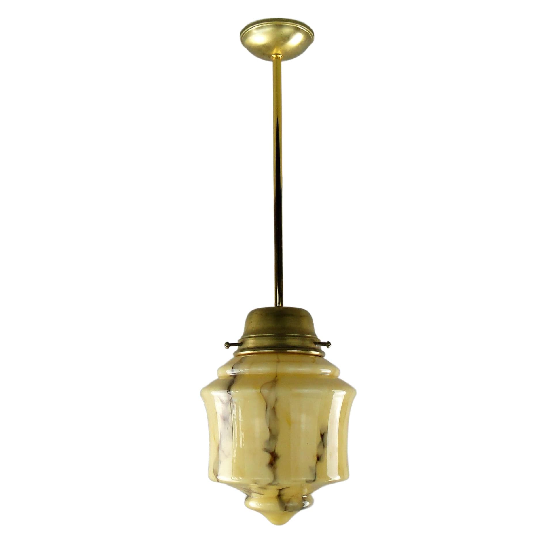 Pendant Lamp Art Deco, beige glass, brass, Poland, 1920s.