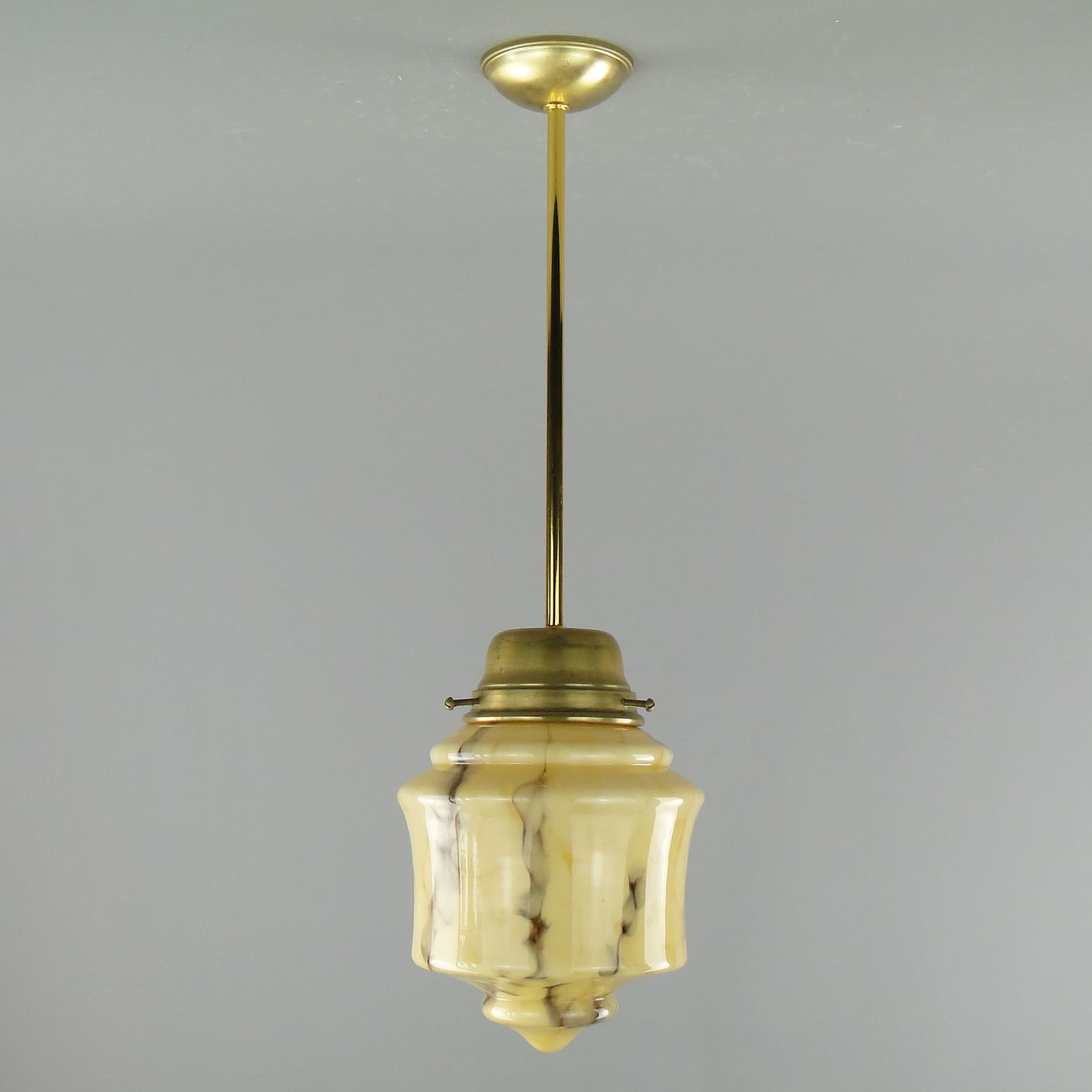 Pendant Lamp Art Deco, beige glass, brass, Poland, 1920s. - 3552