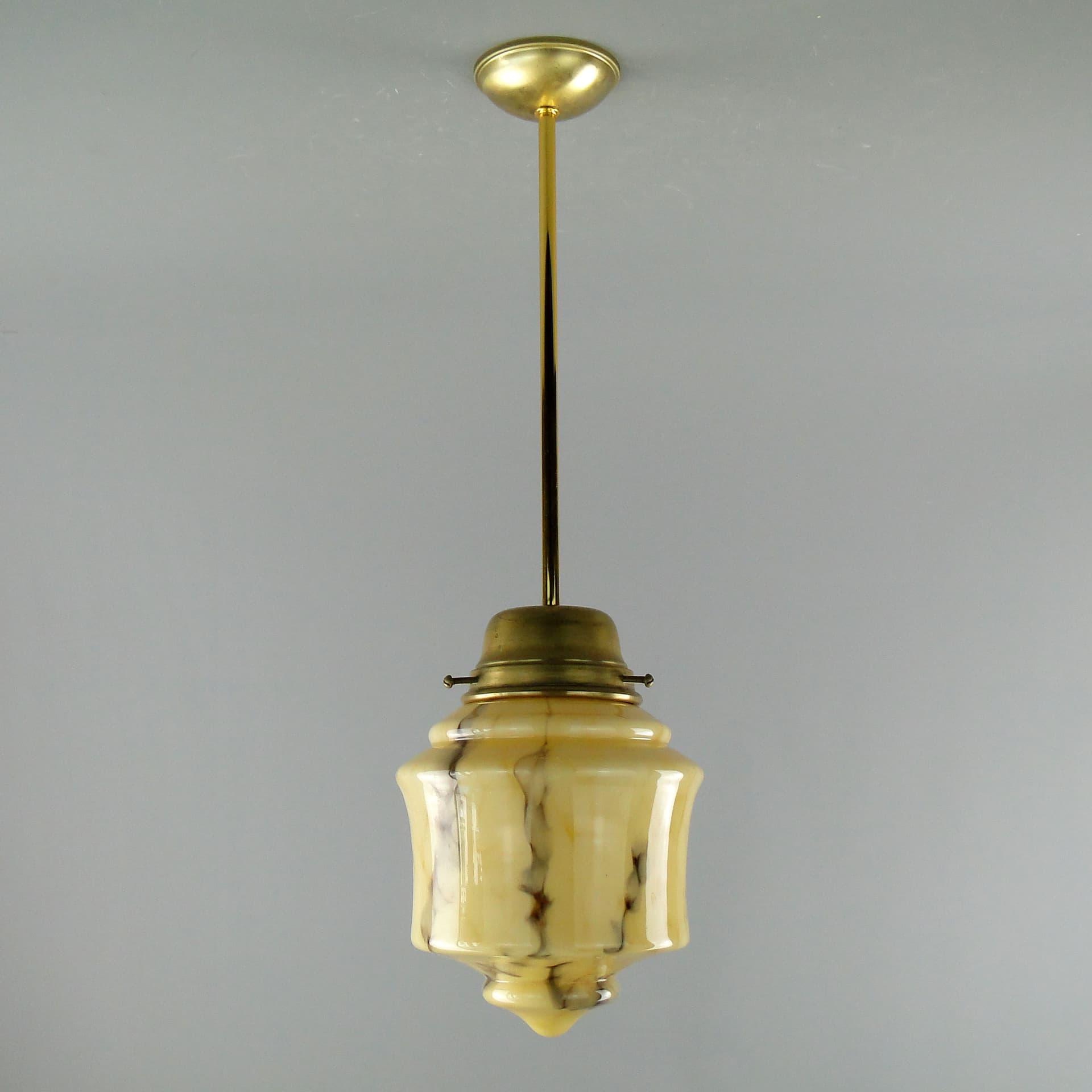 Pendant Lamp Art Deco, beige glass, brass, Poland, 1920s. - 3550