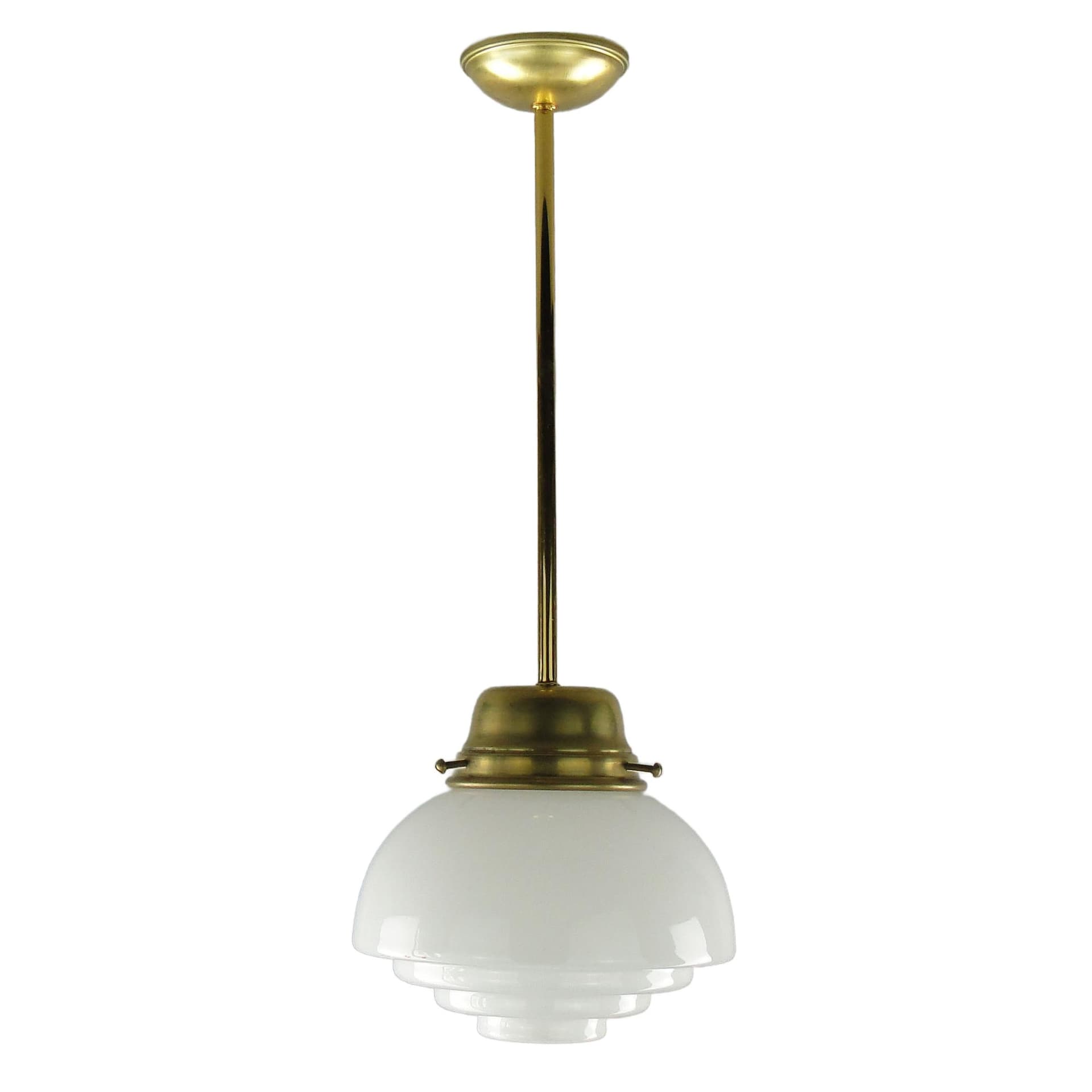 Ceiling Lamp Art Deco, white glass, brass, Poland, 1920s.