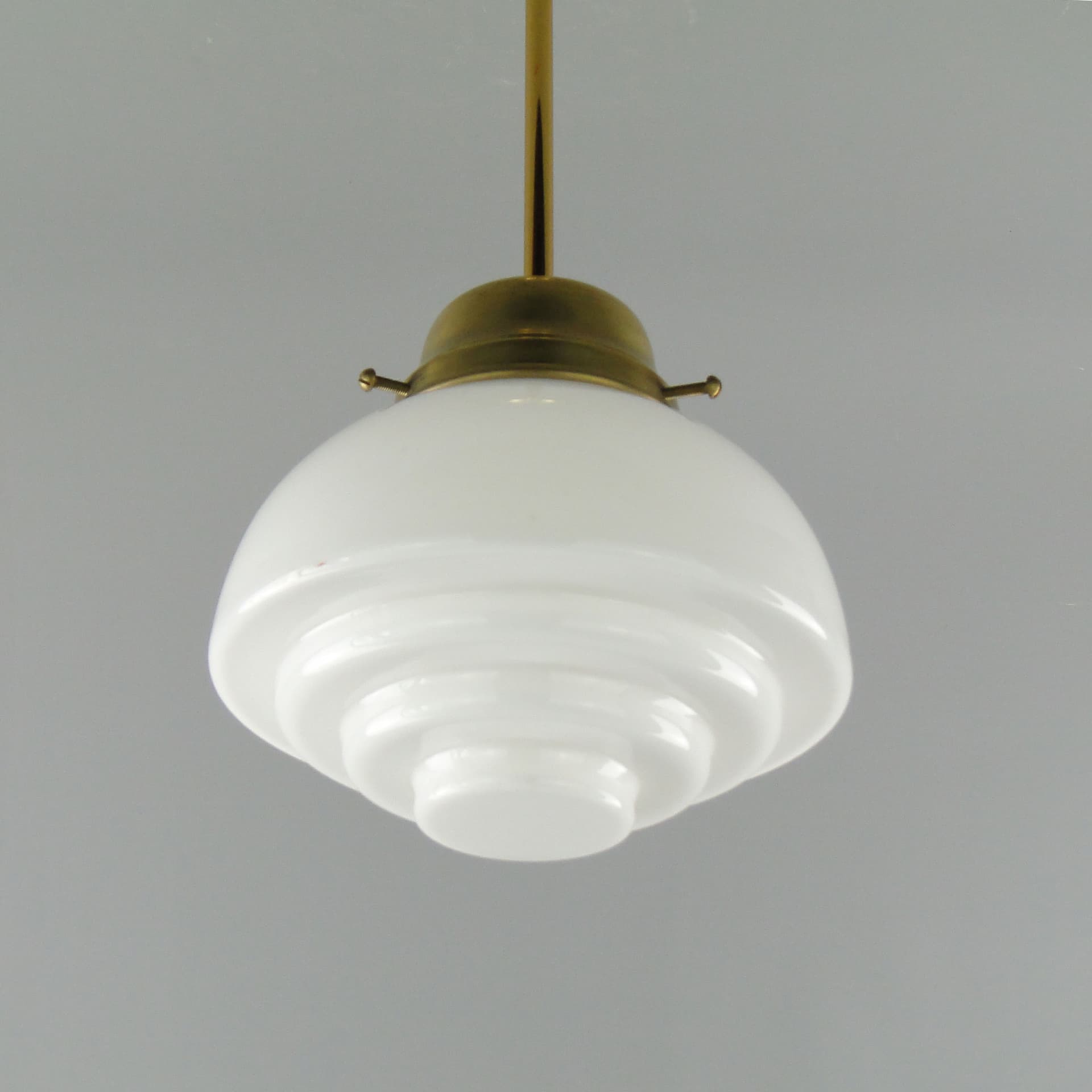 Ceiling Lamp Art Deco, white glass, brass, Poland, 1920s. - 3561