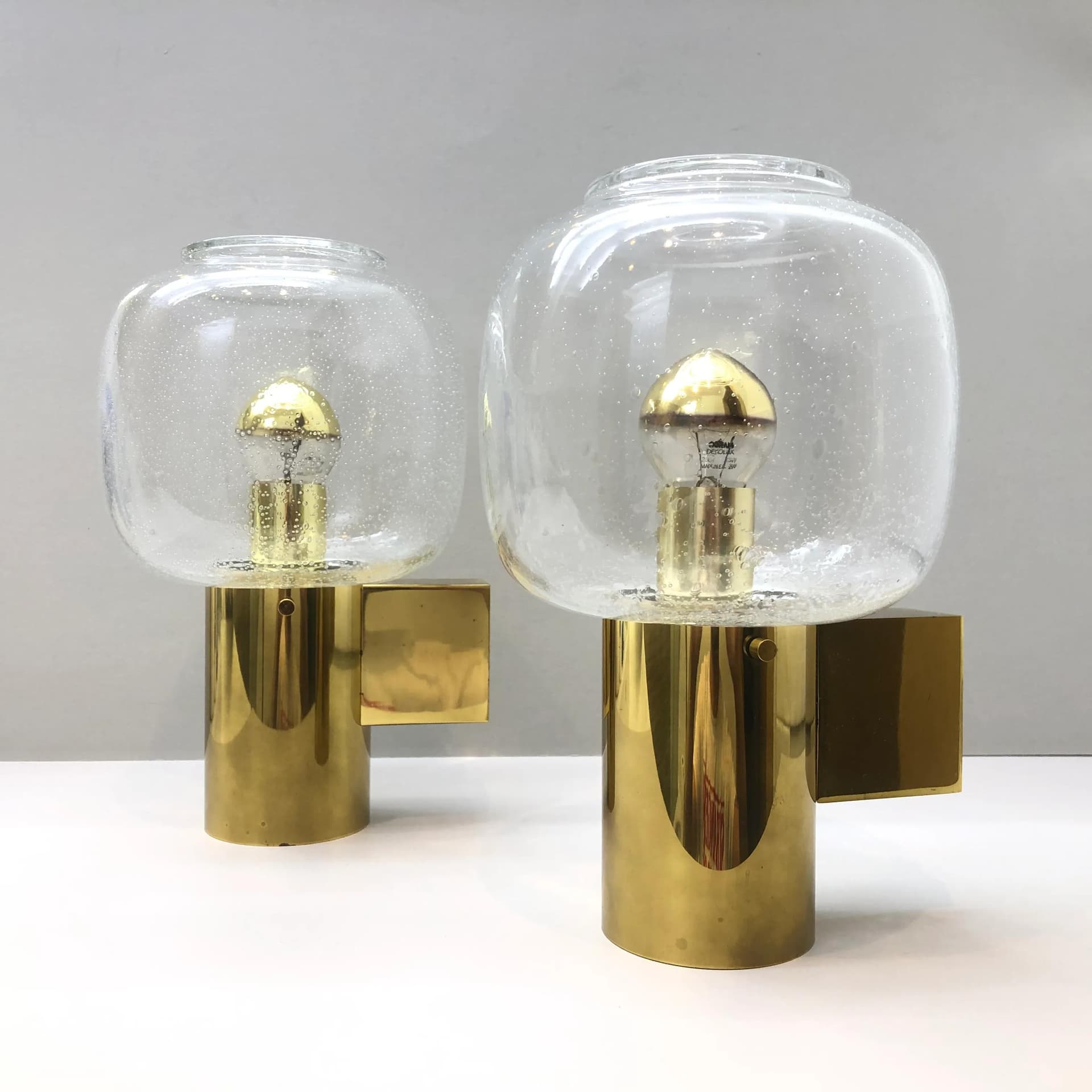 Para kinkietów, mosiądz złoty, szkło, Glashütte Limburg, Niemcy, lata 70. - 29970