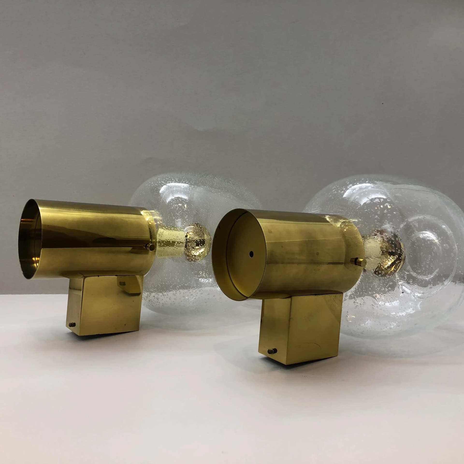 Para kinkietów, mosiądz złoty, szkło, Glashütte Limburg, Niemcy, lata 70. - 29967